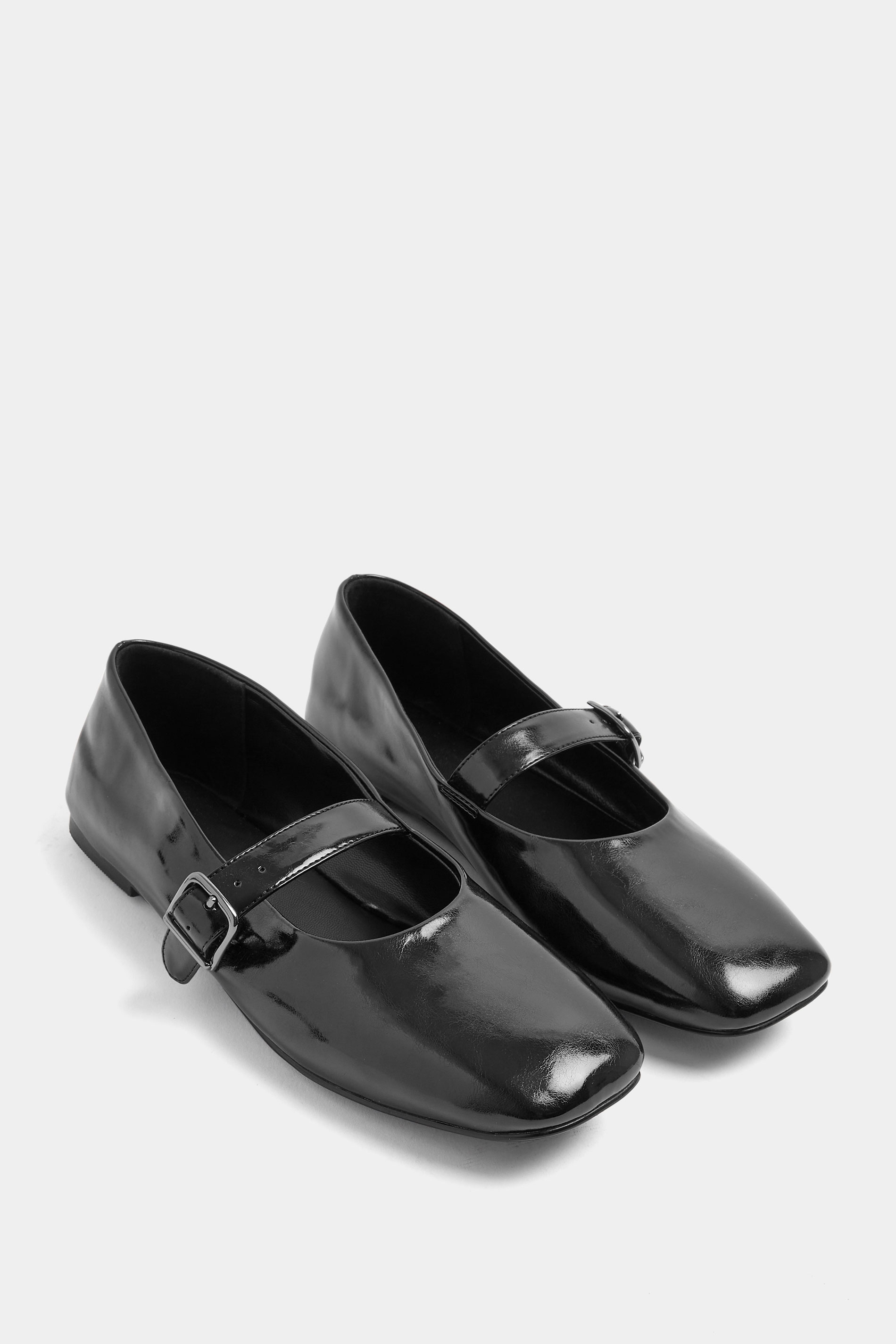 Black Patent Buckle Detail Mary Jane Flats In Wide E Fit | Yours Clothing 2