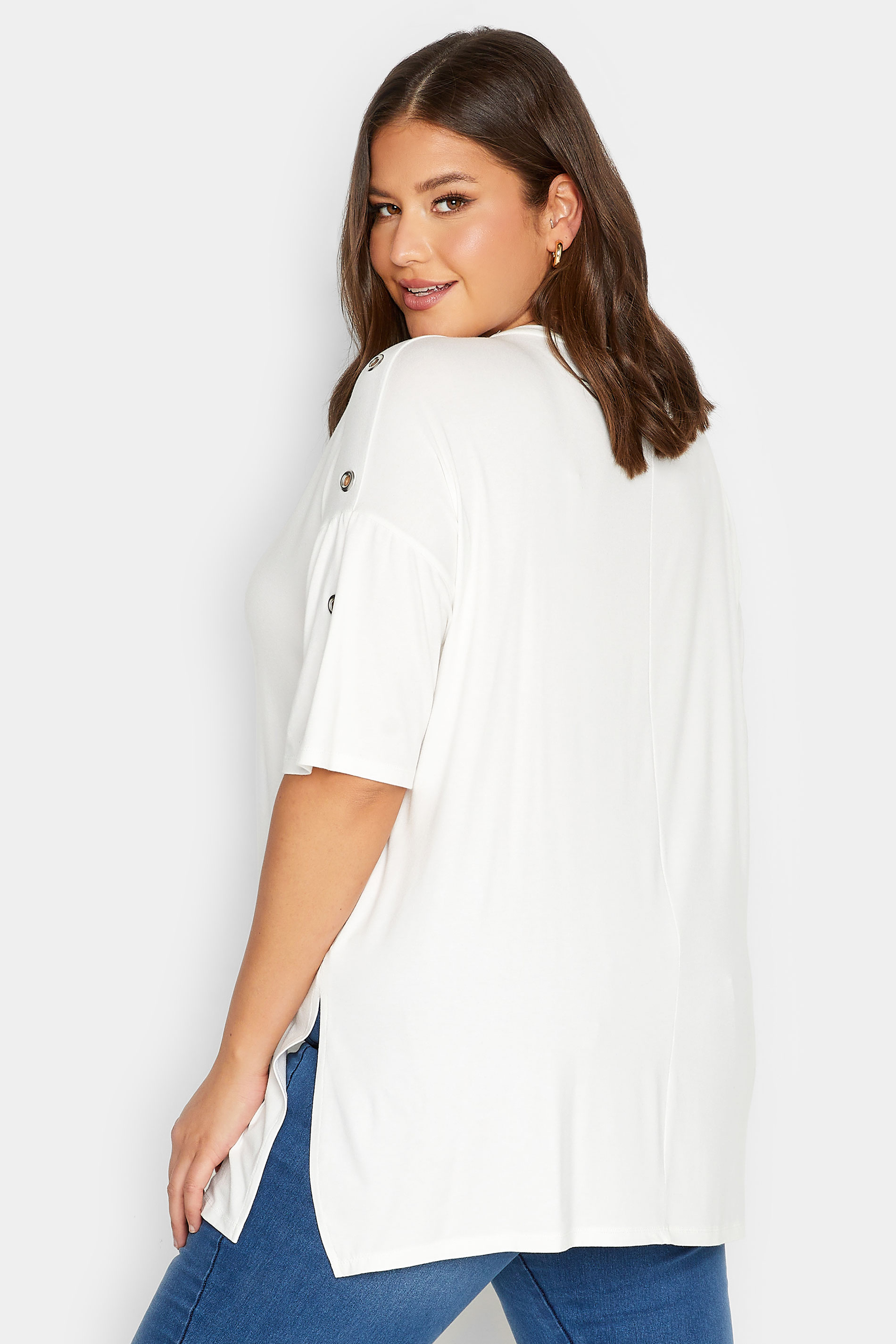 Plus Size White Eyelet Detail Oversized T-Shirt | Yours Clothing 3