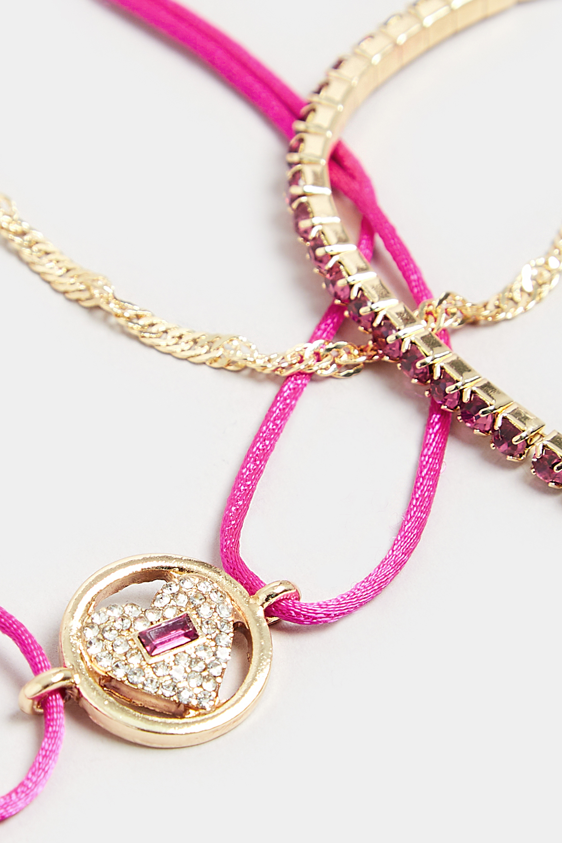 3 PACK Gold & Pink Diamante Heart Bracelet | Yours Clothing  3