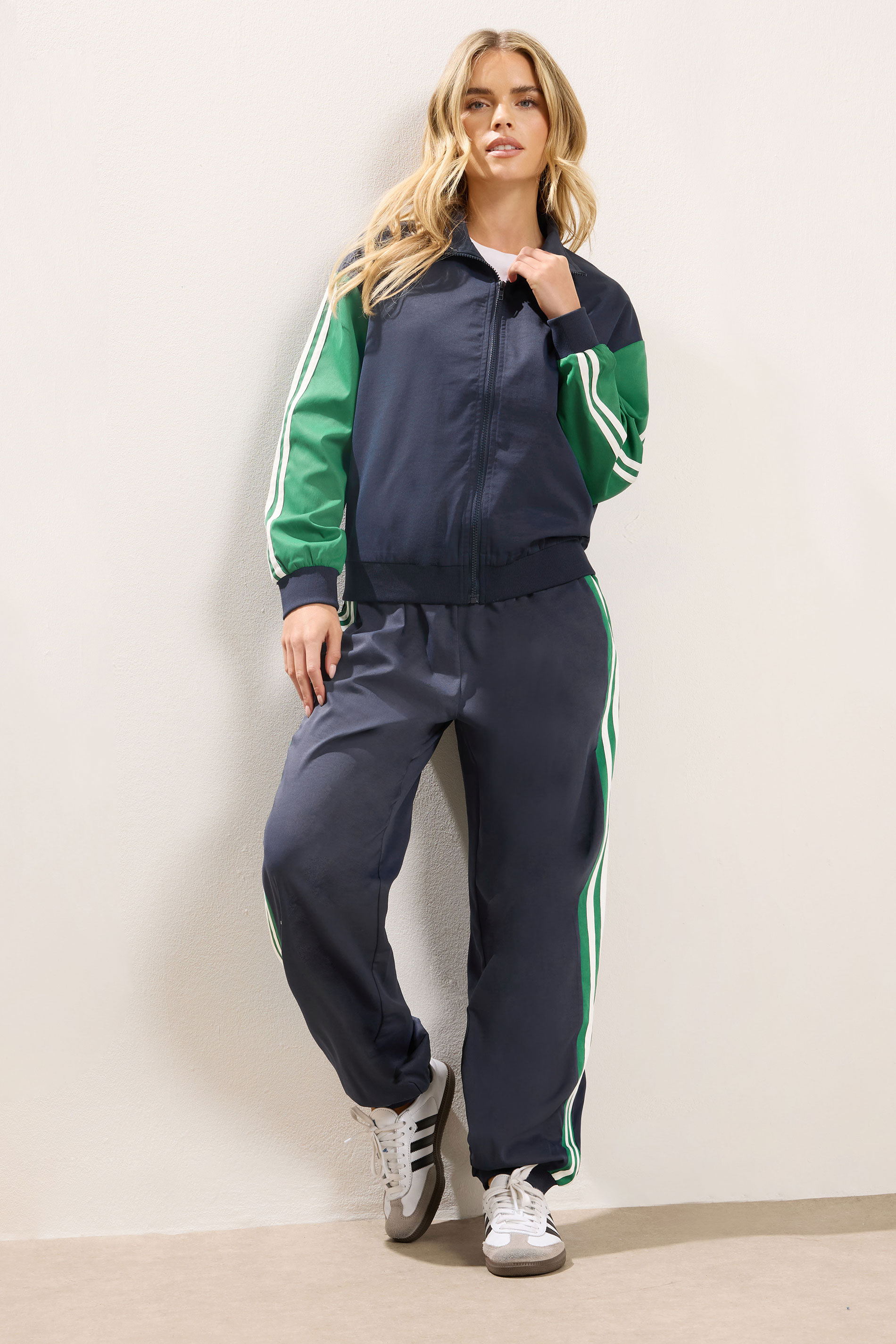 PixieGirl Petite Women's Navy Blue & Forest Green Side Stripe Jacket | PixieGirl 2