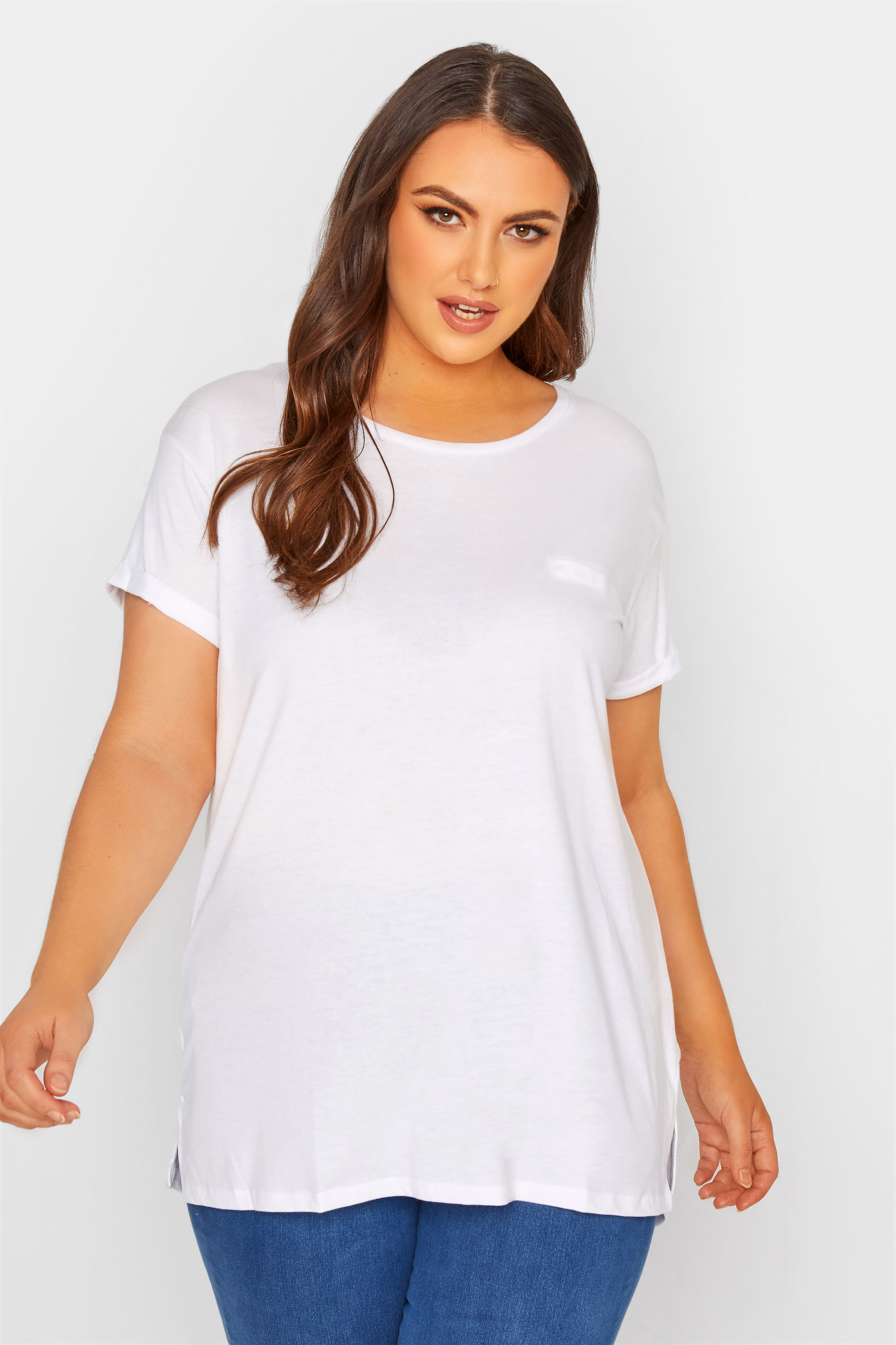 YOURS FOR GOOD Curve White Cotton Blend Pocket T-Shirt_A.jpg