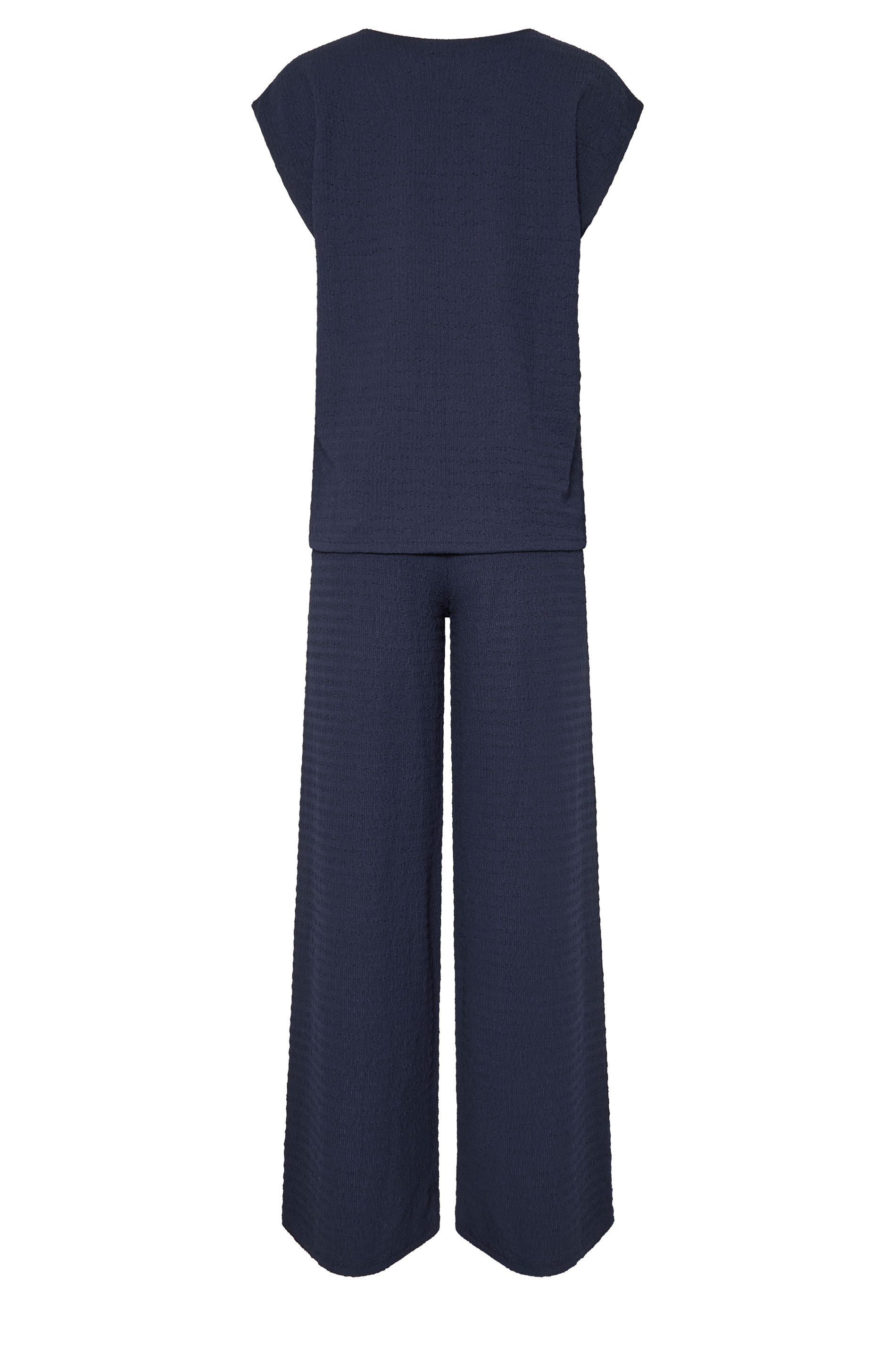 LTS Tall Women's Set Navy Blue Textured Top & Wide Leg Trousers | Long Tall Sally 6