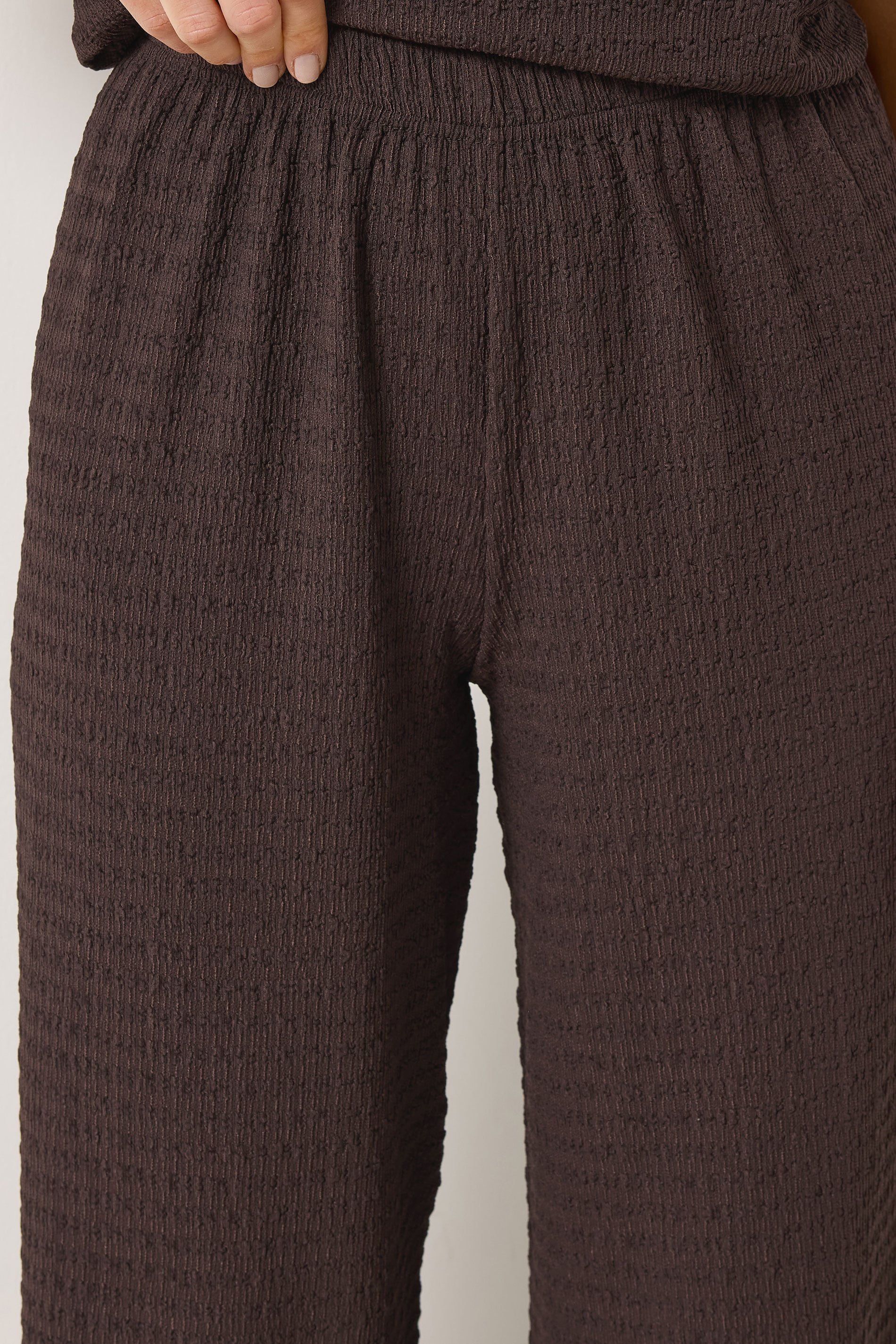 LTS Tall Women's Chocolate Brown Textured Elasticated Wide Leg Trousers | Long Tall Sally 4