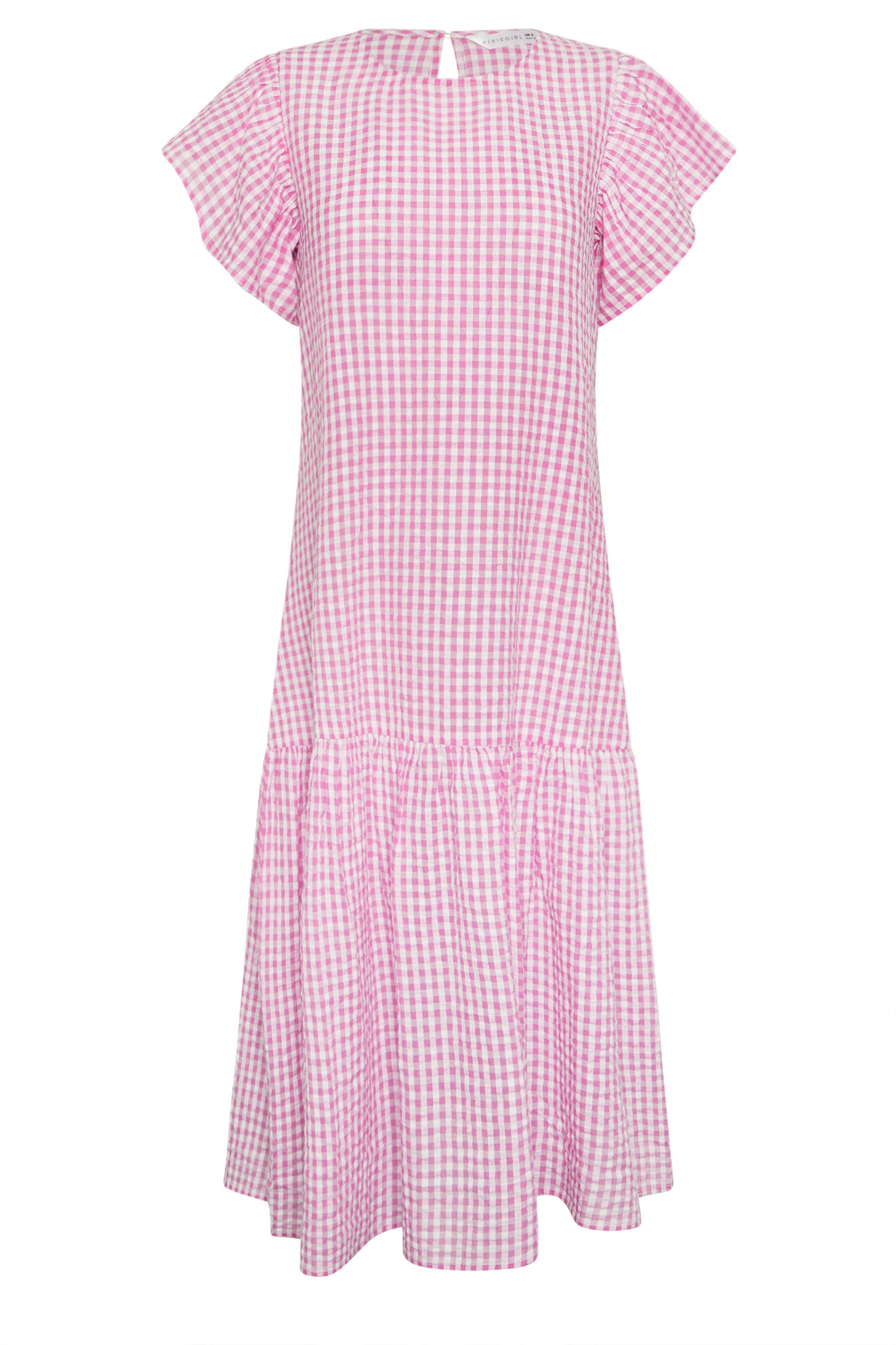 PixieGirl Petite Women's Pink Gingham Drop Waist Midi Dress | PixieGirl 6