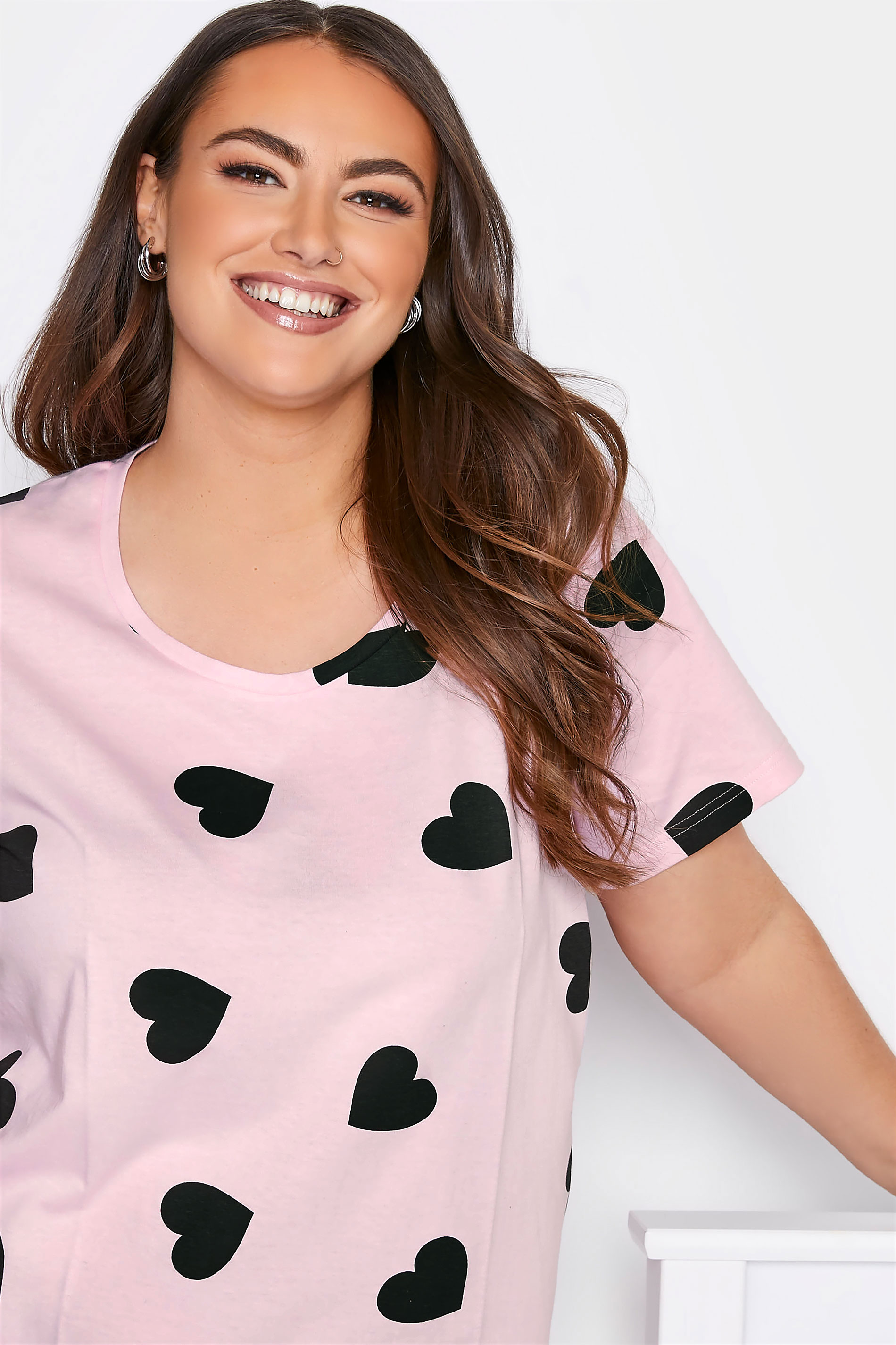 Plus Size Pink Heart Printed Nightdress | Yours Clothing 2