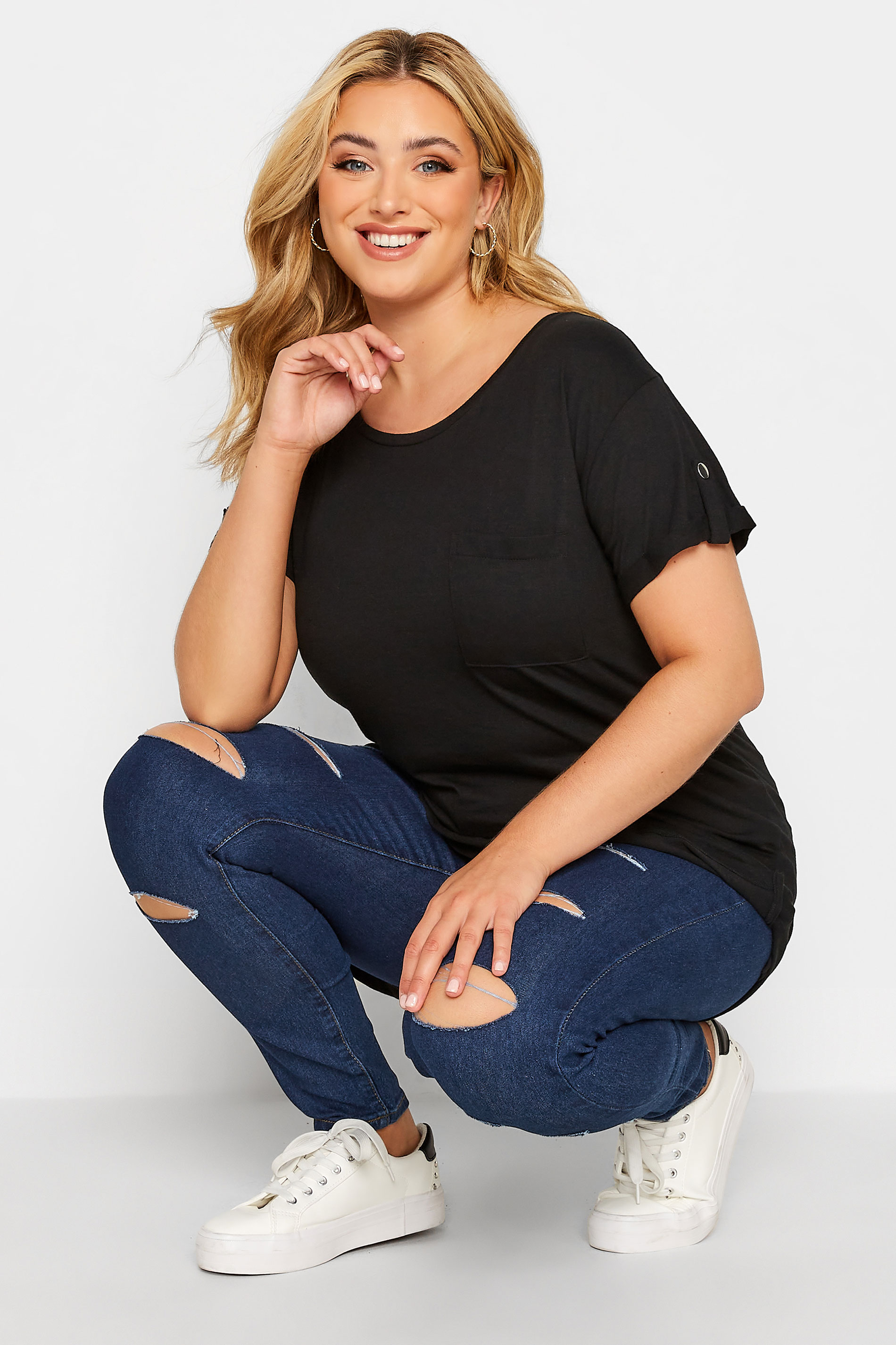 Plus Size Blue Ripped AVA Jeans | Yours Clothing  3