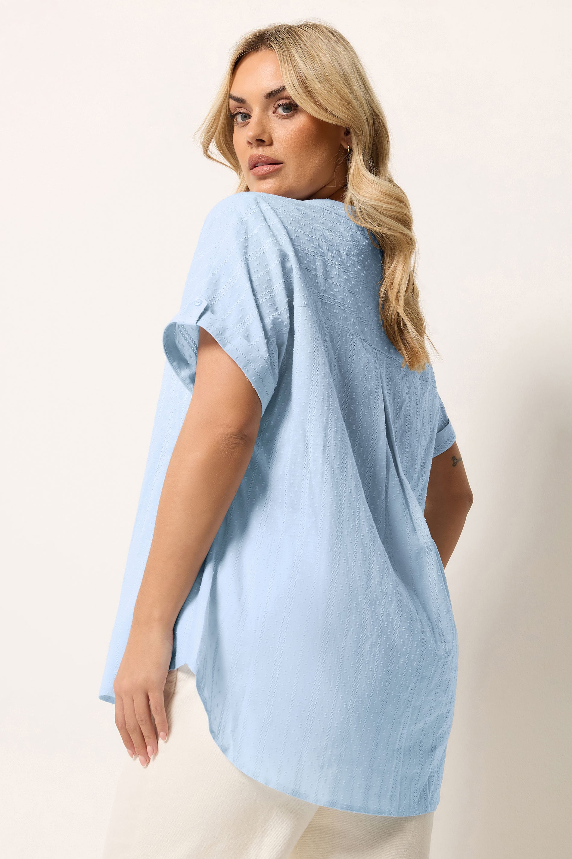 YOURS Plus Size Blue Dobby Textured Blouse | Yours Clothing 2