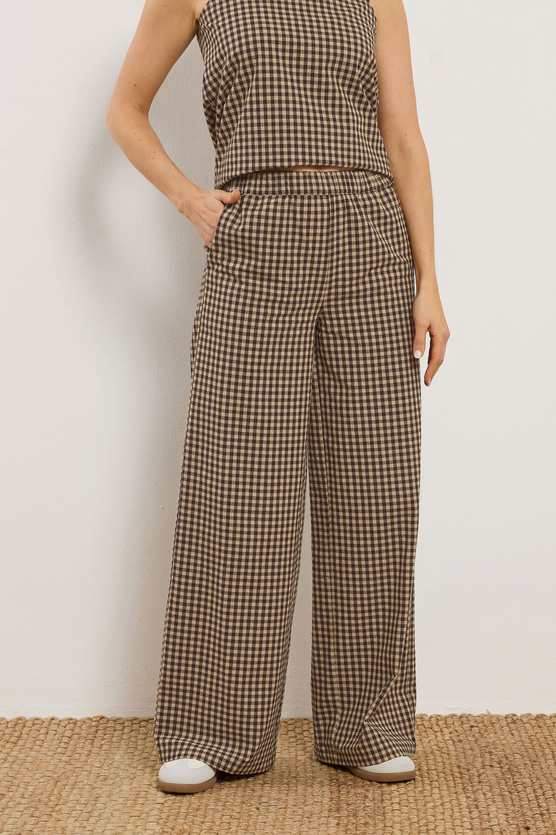 LTS Tall Women's Set Brown Gingham Print Vest Top & Trousers | Long Tall Sally 5