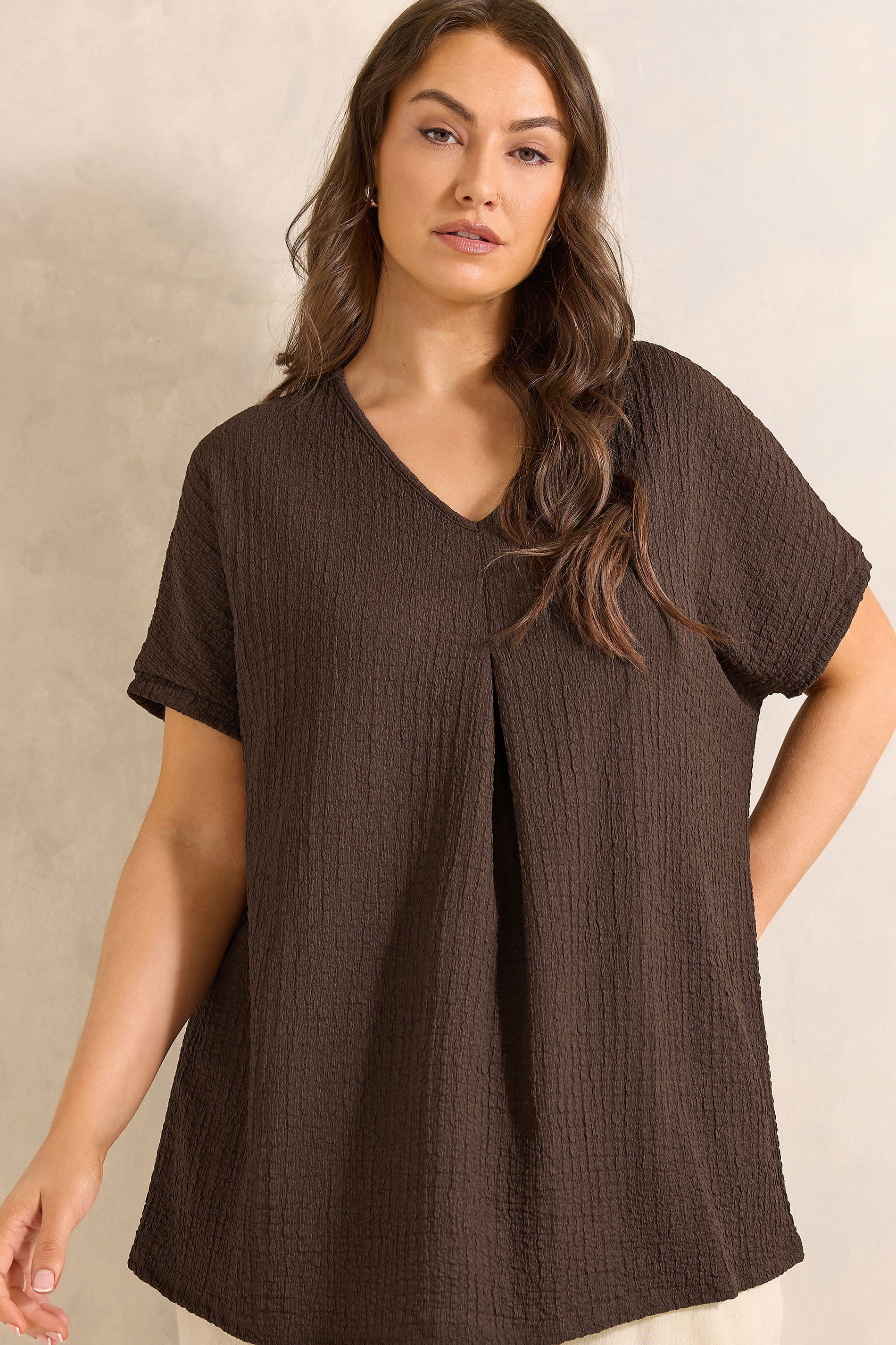 EVANS Curve Chocolate Brown Plisse Pleat Top  3