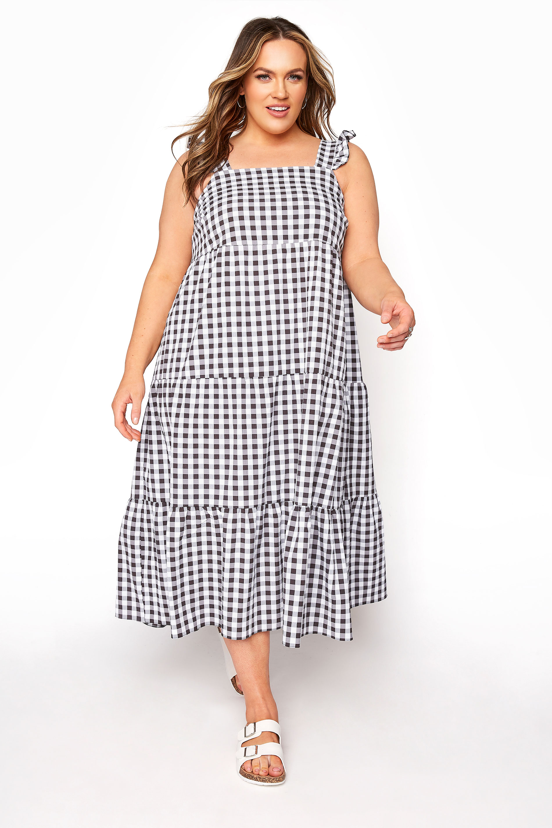 YOURS LONDON Curve Black Gingham Frill Dress_A.jpg