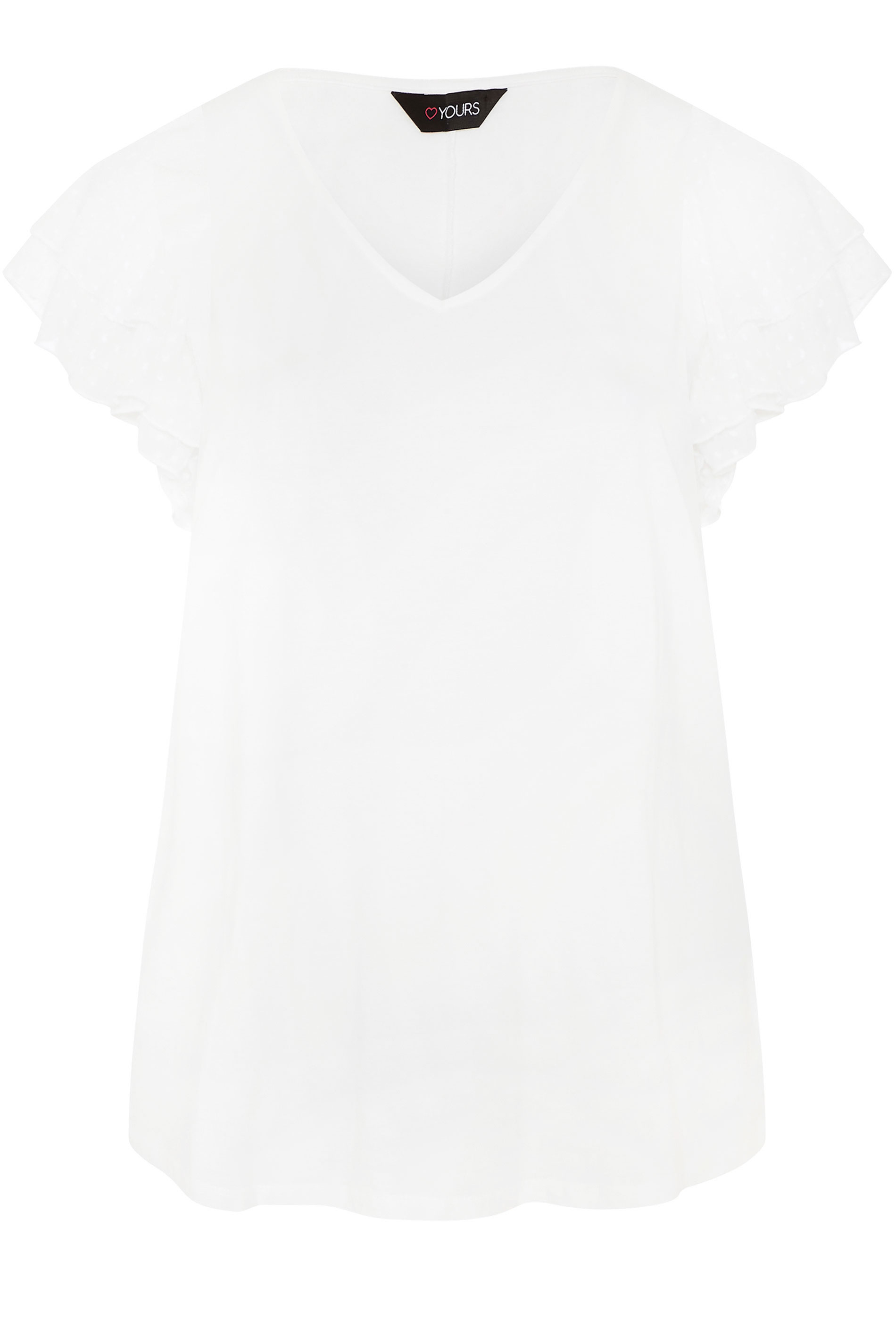 White Frill Sleeve T-Shirt | Yours Clothing