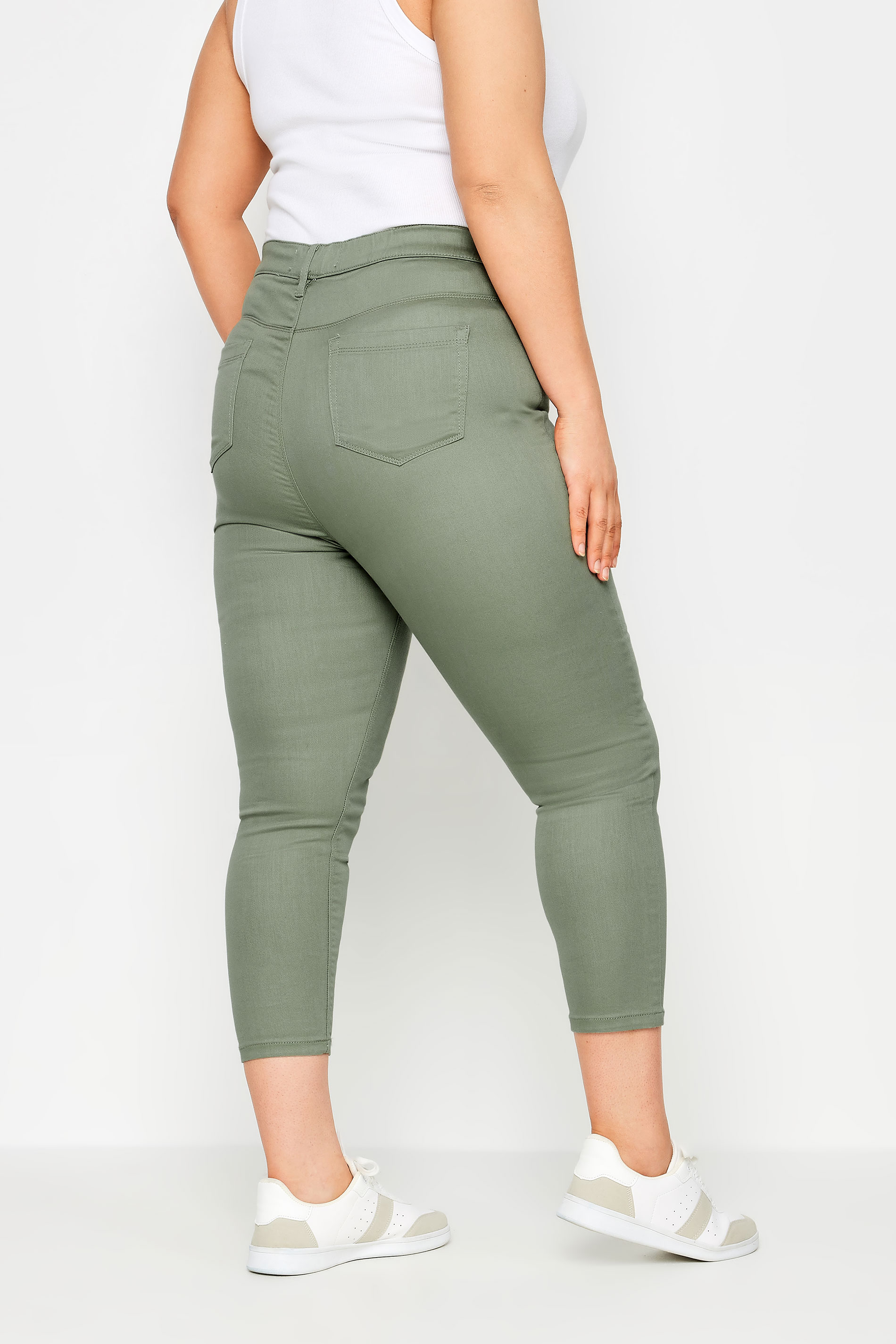 YOURS Plus Size Sage Green Cropped Stretch GRACE Jeggings | Yours Clothing 3