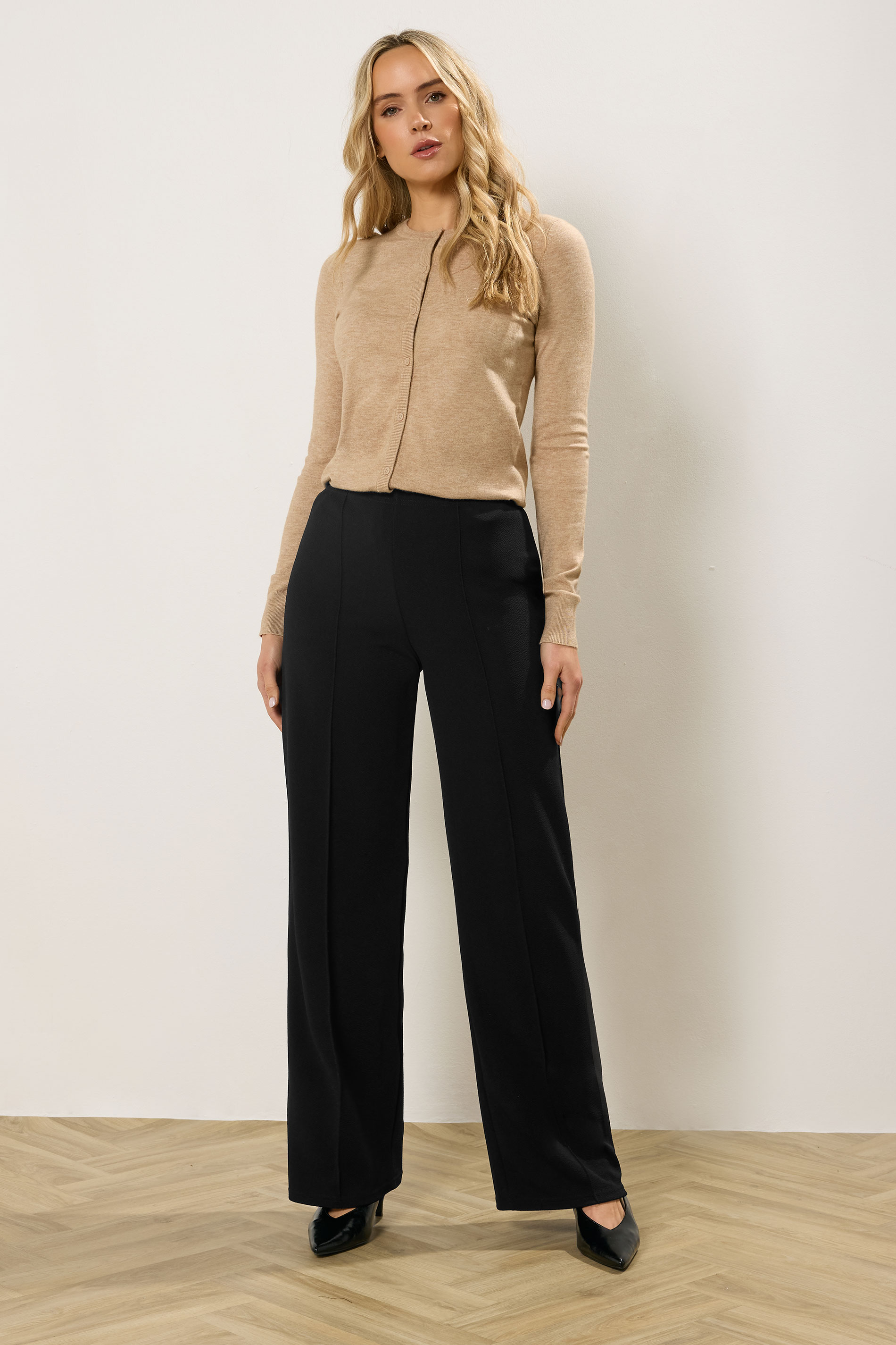 LTS Tall Women's Black Textured Seam Front Wide Leg Trousers | Long Tall Sally 3