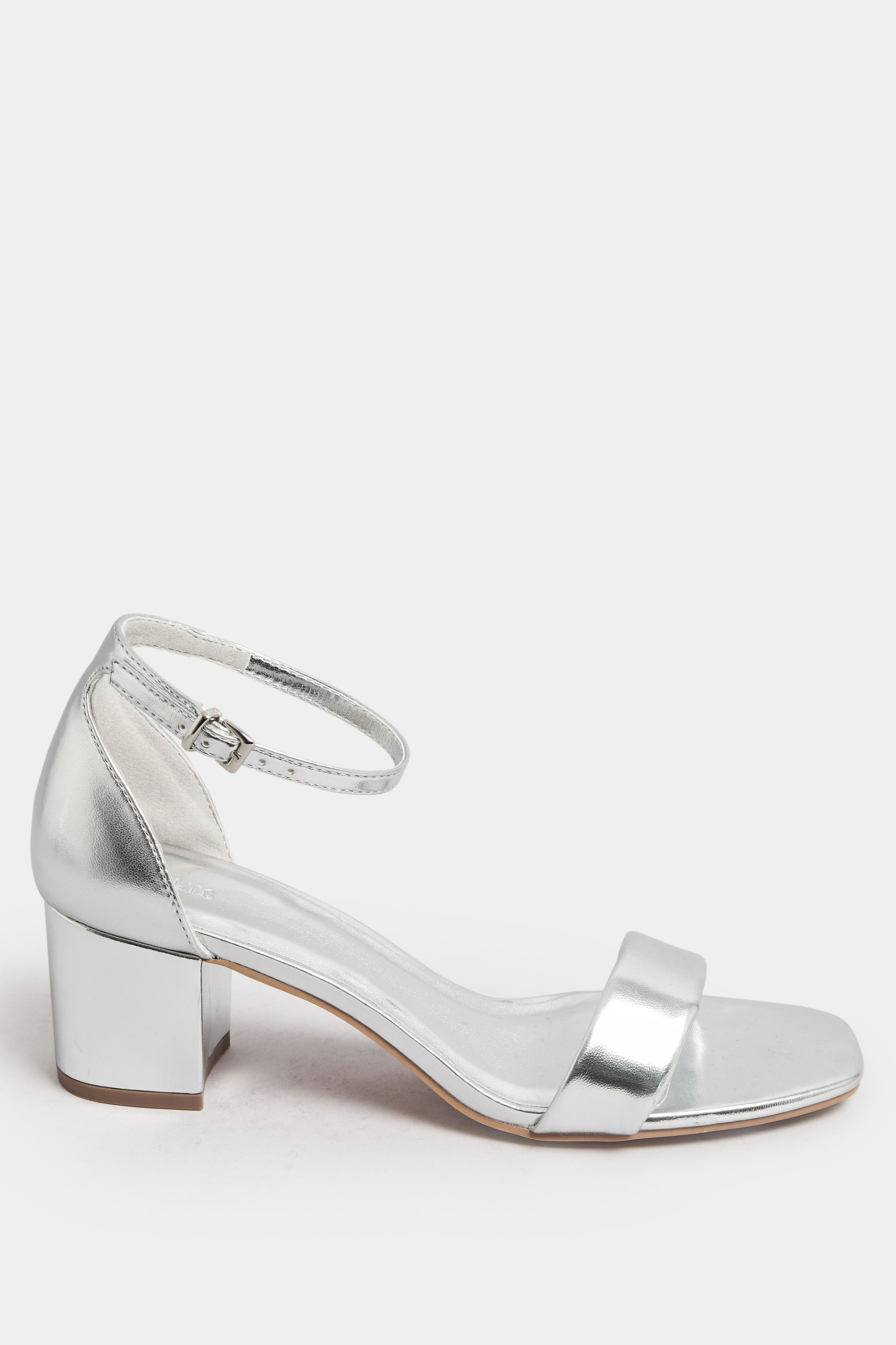 LTS Silver Faux Leather Block Heel Sandals In Standard Fit | Long Tall Sally 3