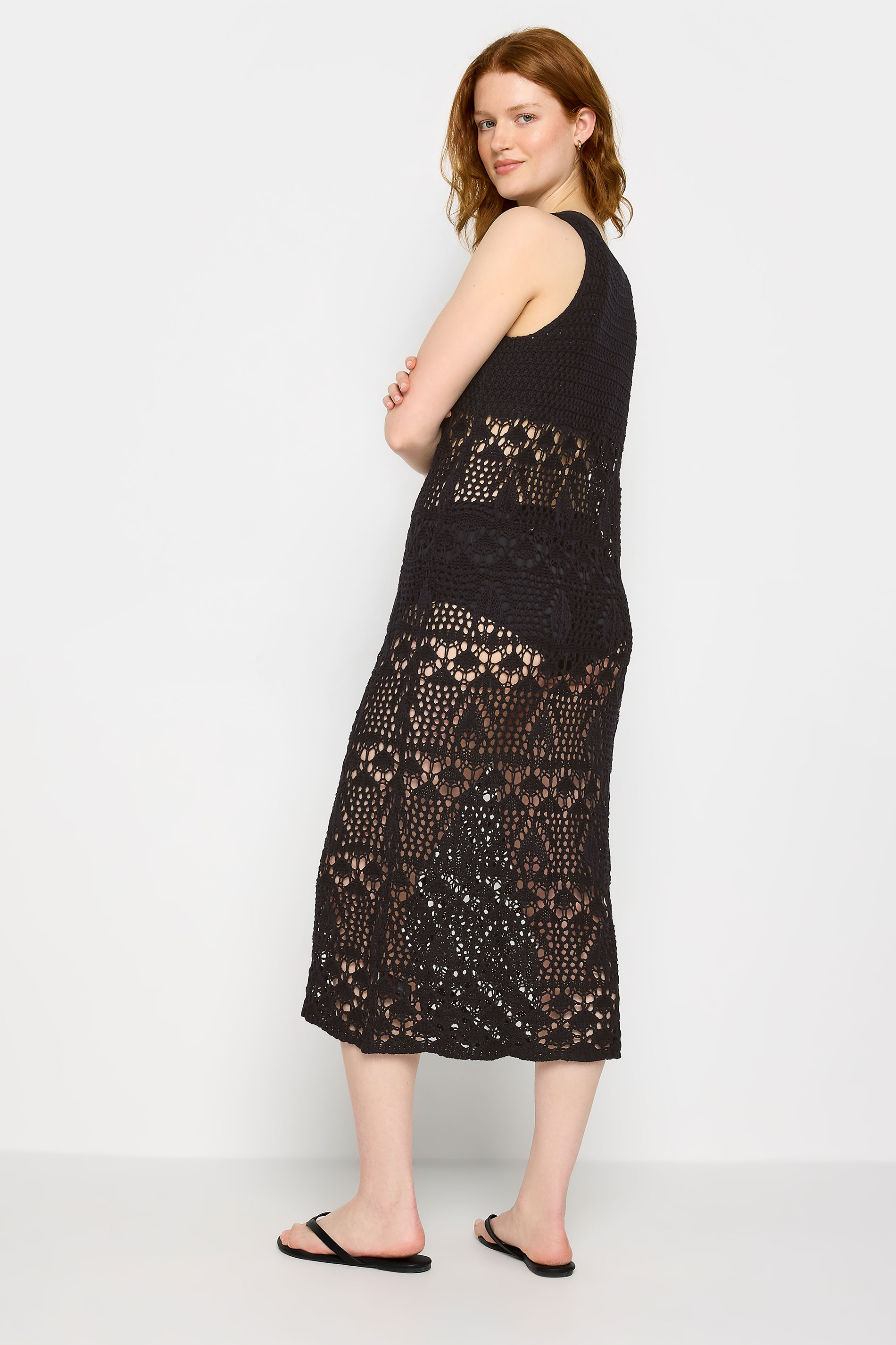 LTS Tall Womens Black Crochet Midi Beach Dress | Long Tall Sally 3