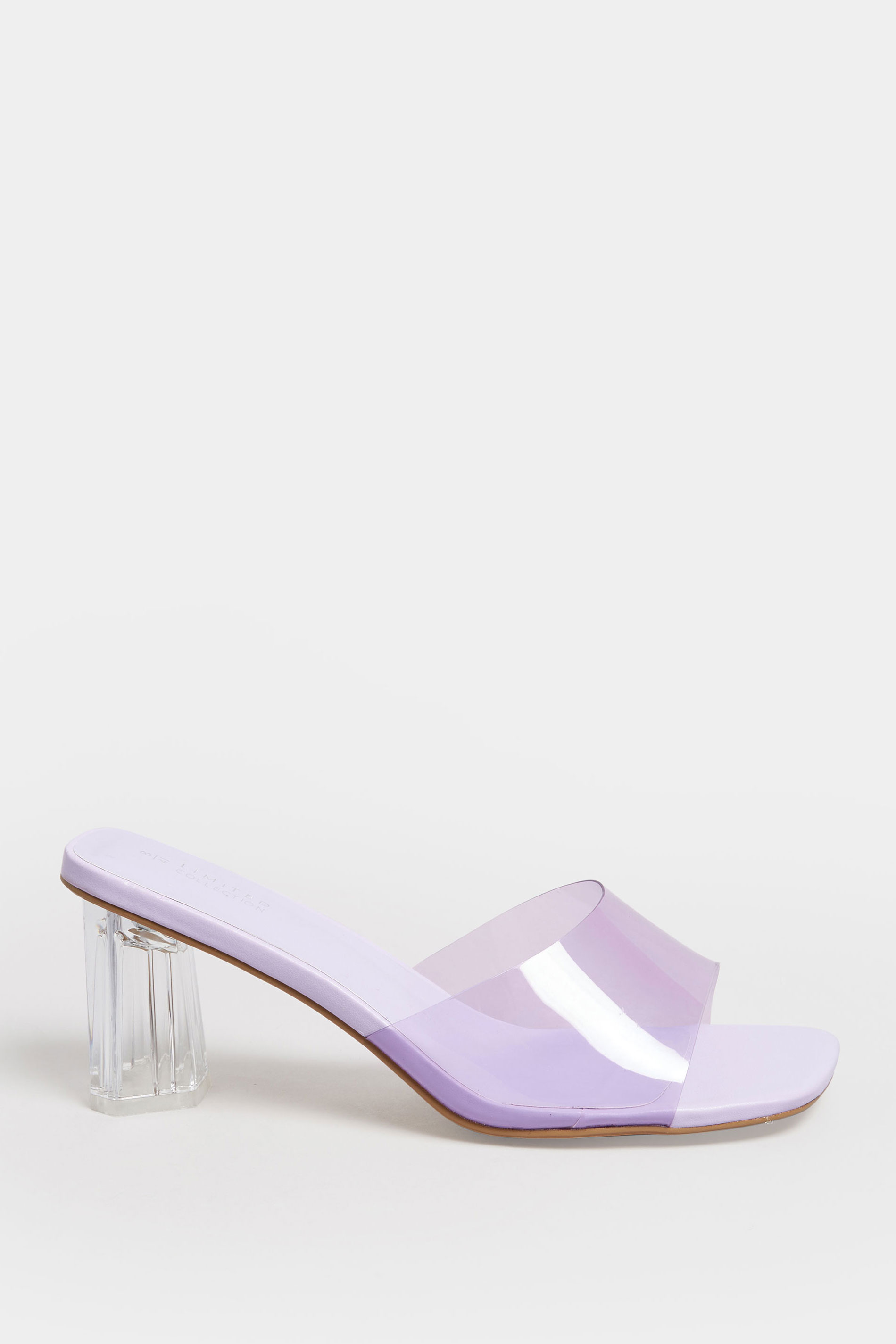 Lilac Purple & Clear Block Heel Mules In Extra Wide EEE Fit | Yours Clothing