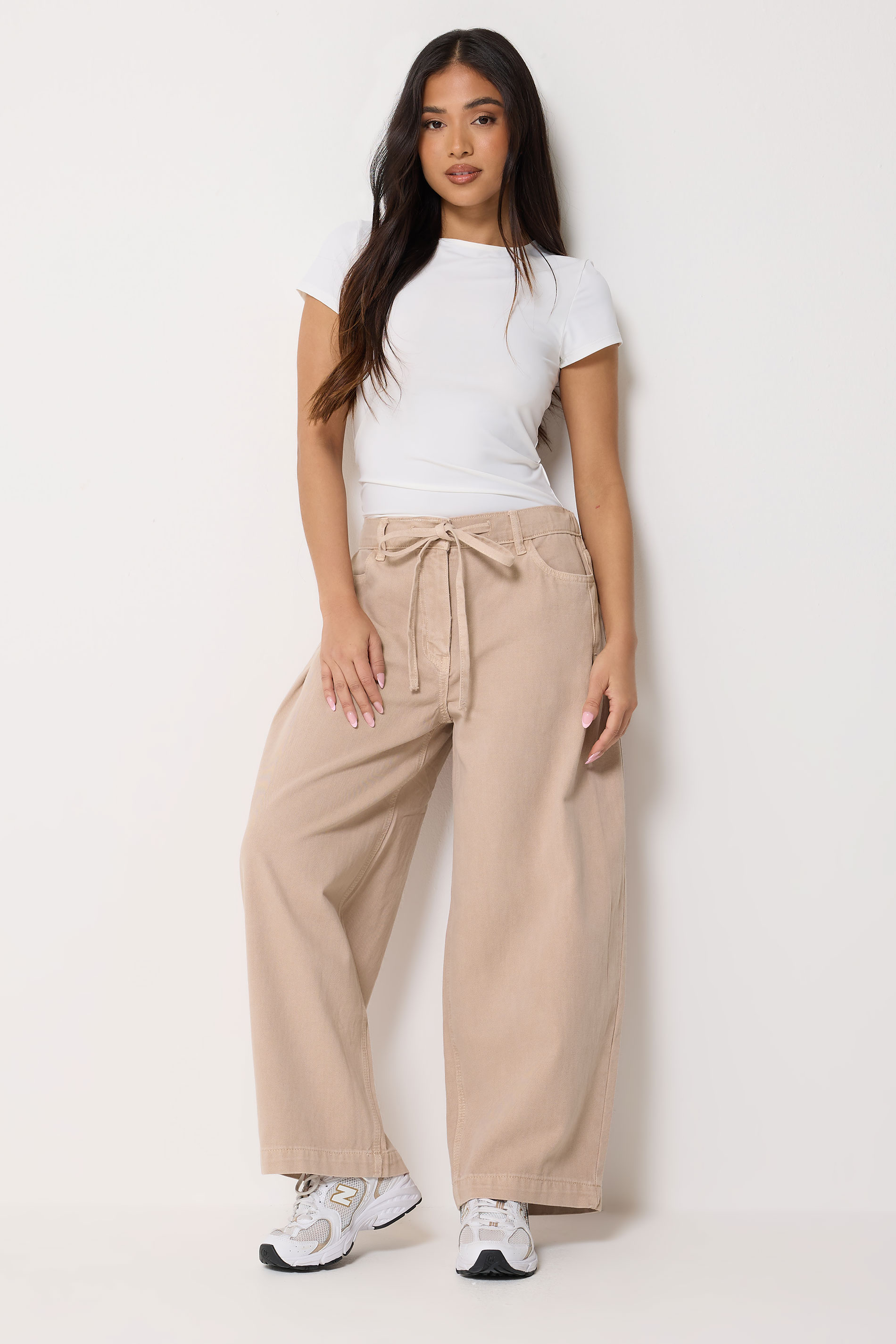 PixieGirl Petite Women's Light Pink Tie Waist Wide Leg Jeans | PixieGirl  1