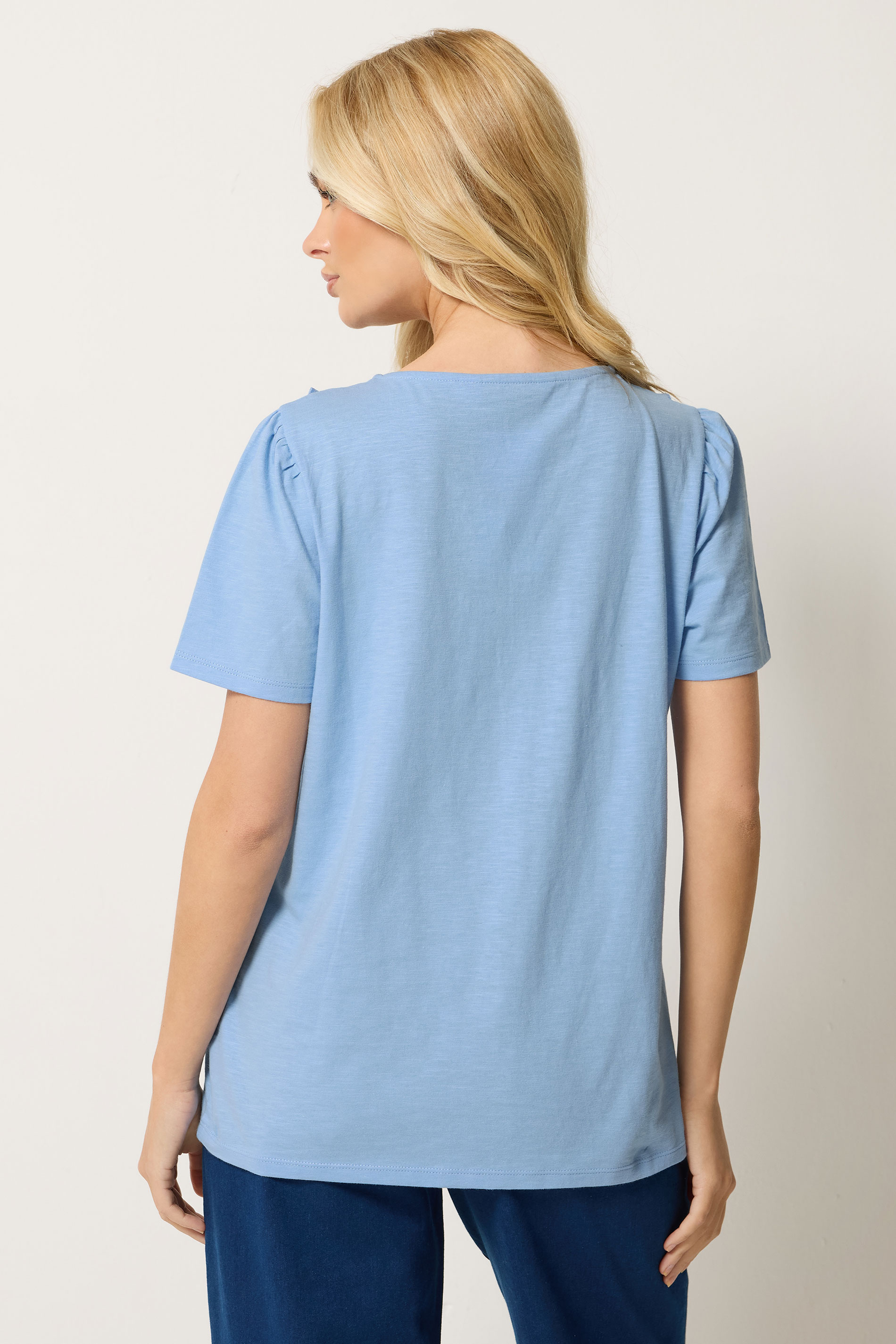 M&Co Blue Short Sleeve Frill Cotton Blouse | M&Co 4