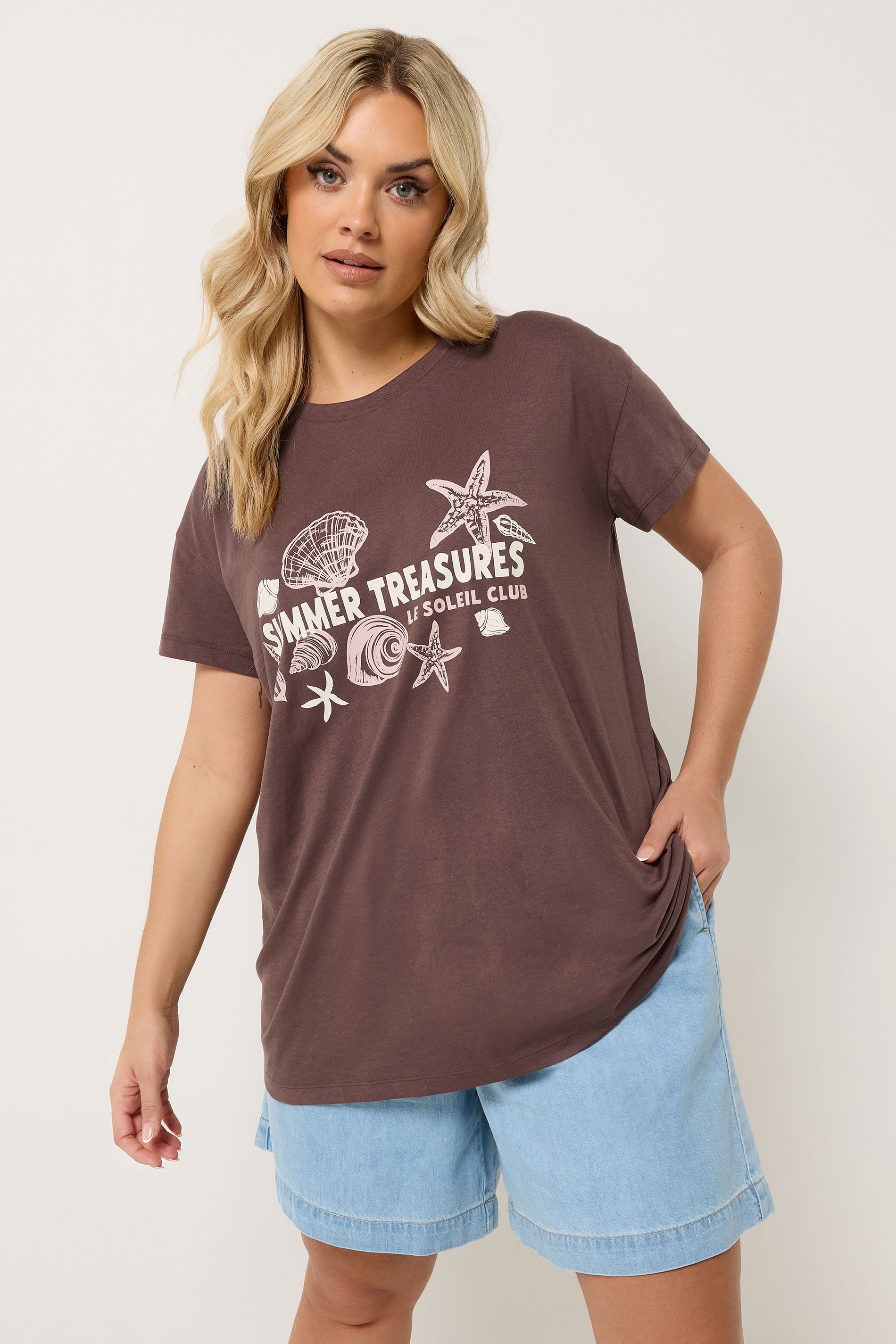 YOURS Plus Size Chocolate Brown 'Summer Treasures' Slogan T-Shirt | Yours Clothing 3