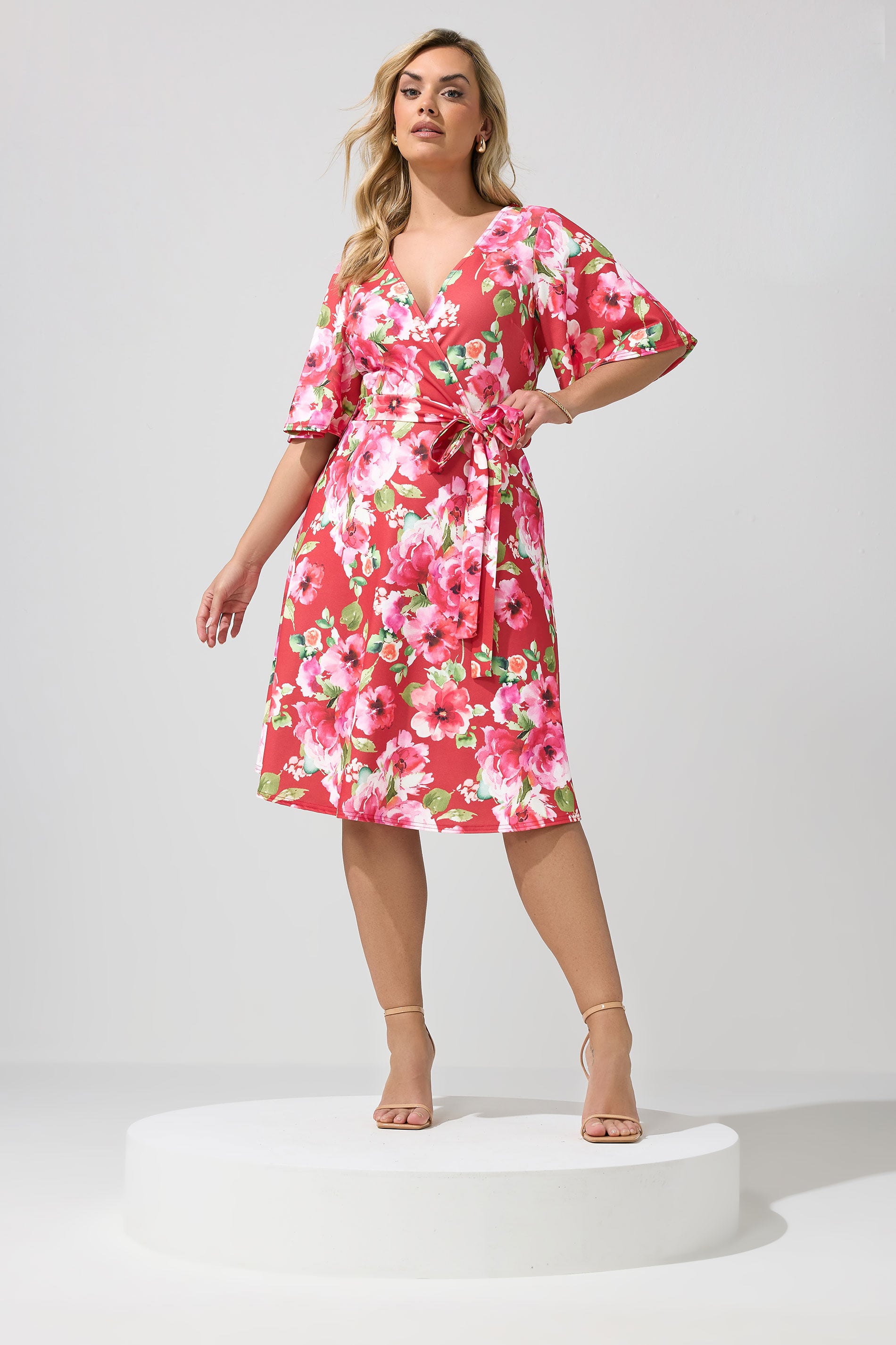 YOURS LONDON Plus Size Red Floral Wrap Skater Dress | Yours Clothing 3
