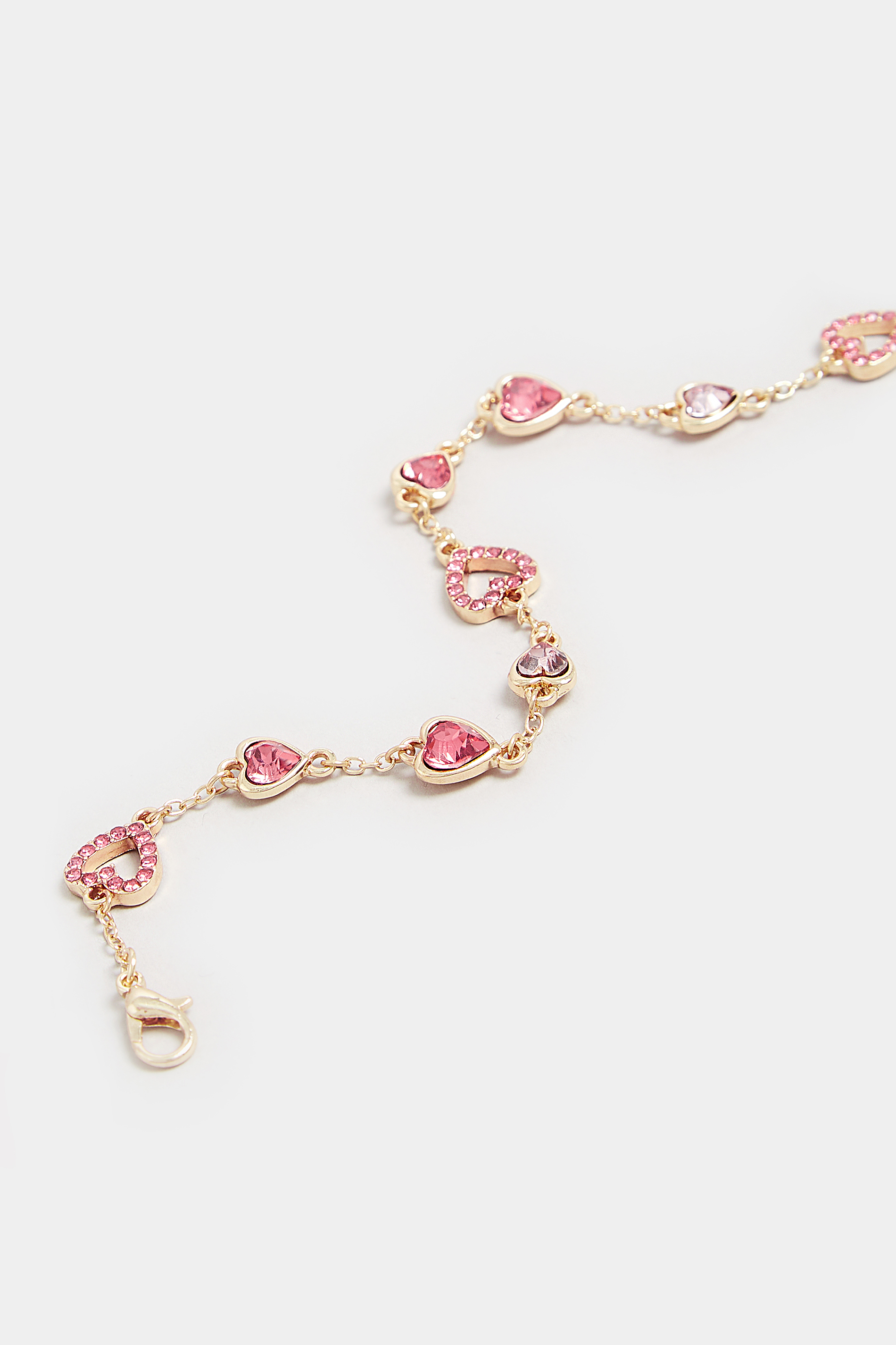 Yours Plus Size 3 Pack Gold & Pink Diamante Heart Bracelet Size One Size | Women's Plus Size and Curve Fashion