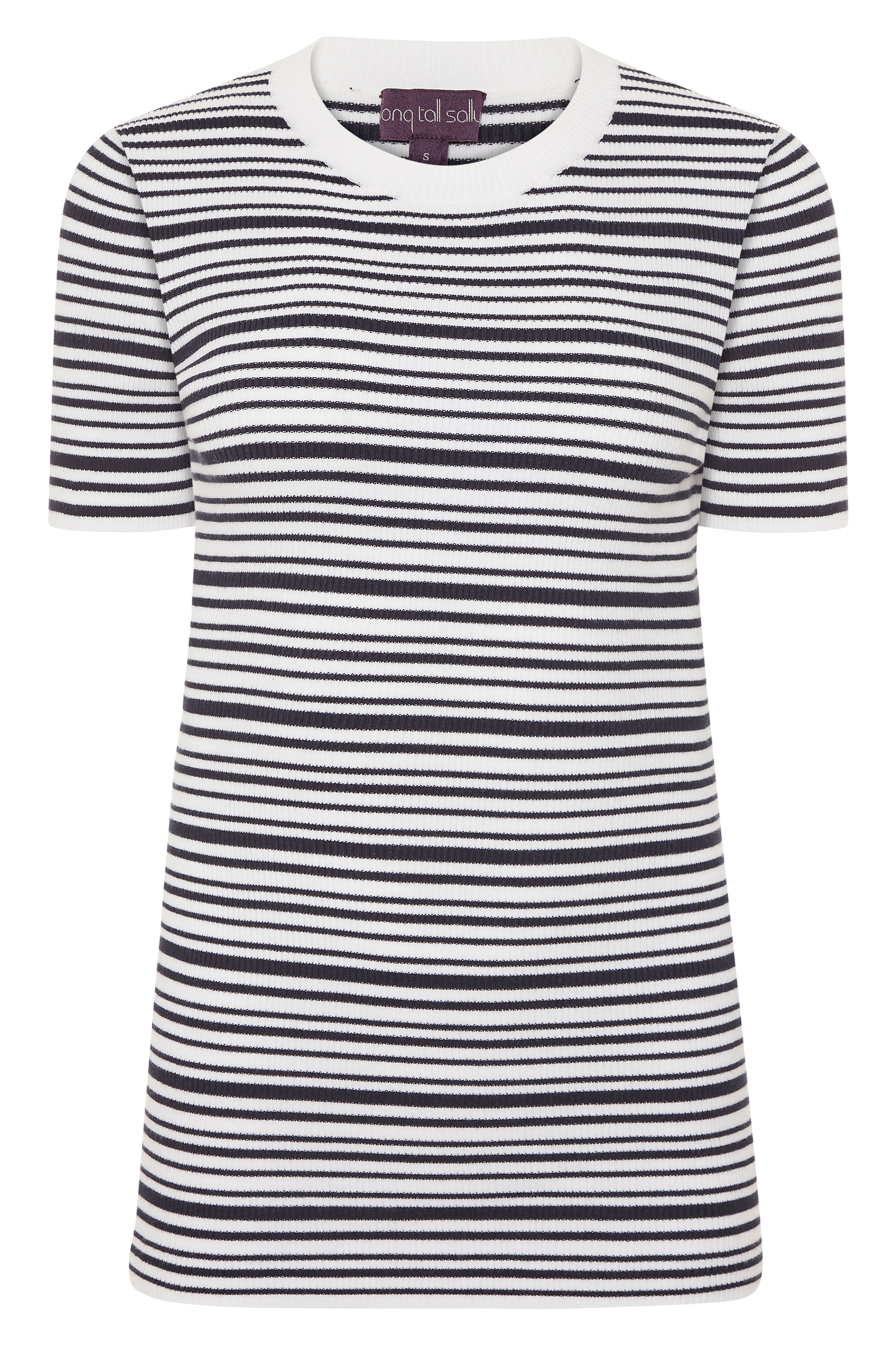 Navy & White Stripe Short Sleeve Knitted Top | Long Tall Sally