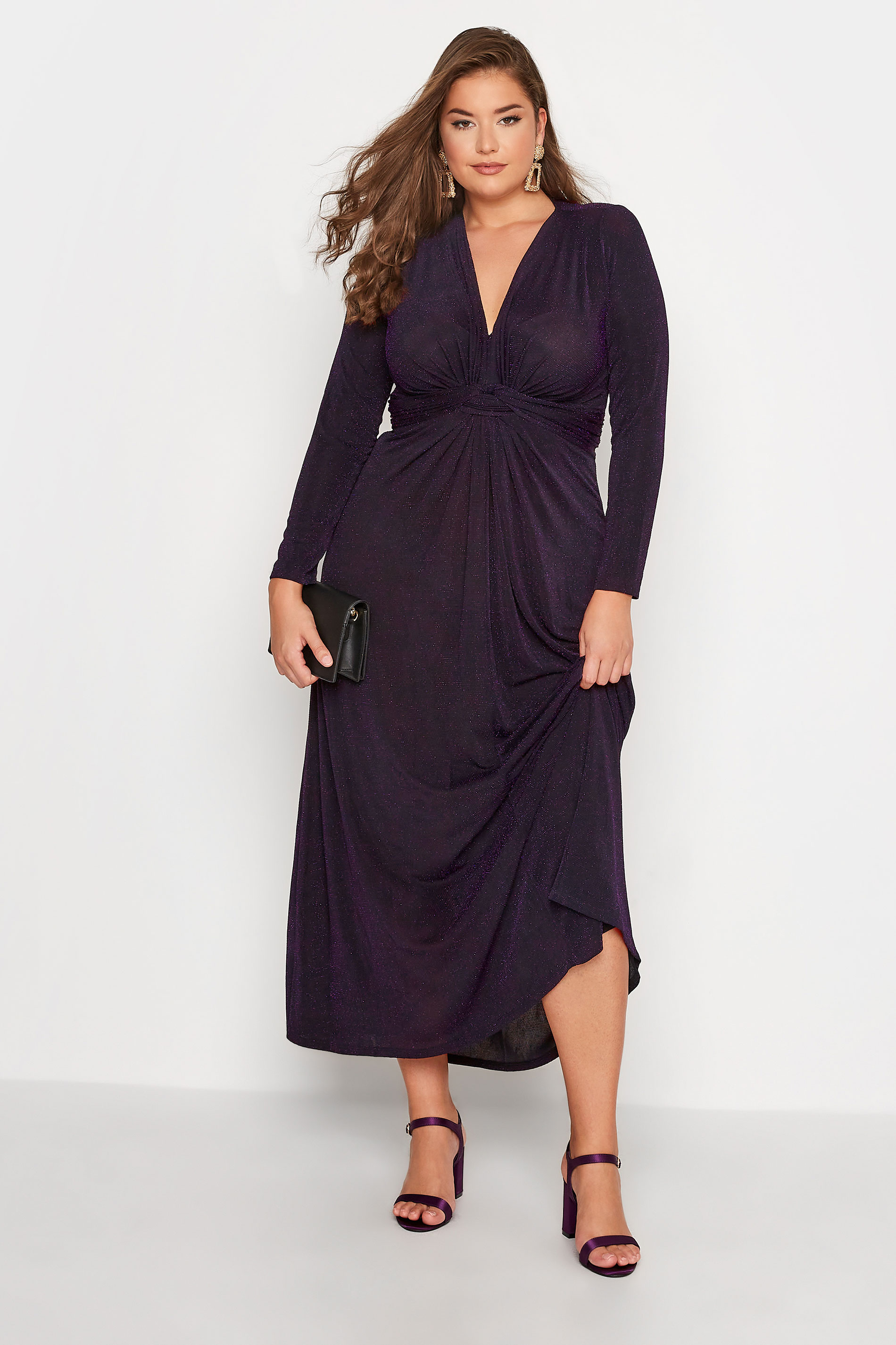 YOURS LONDON Plus Size Black & Purple Glitter Maxi Dress | Yours Clothing 1