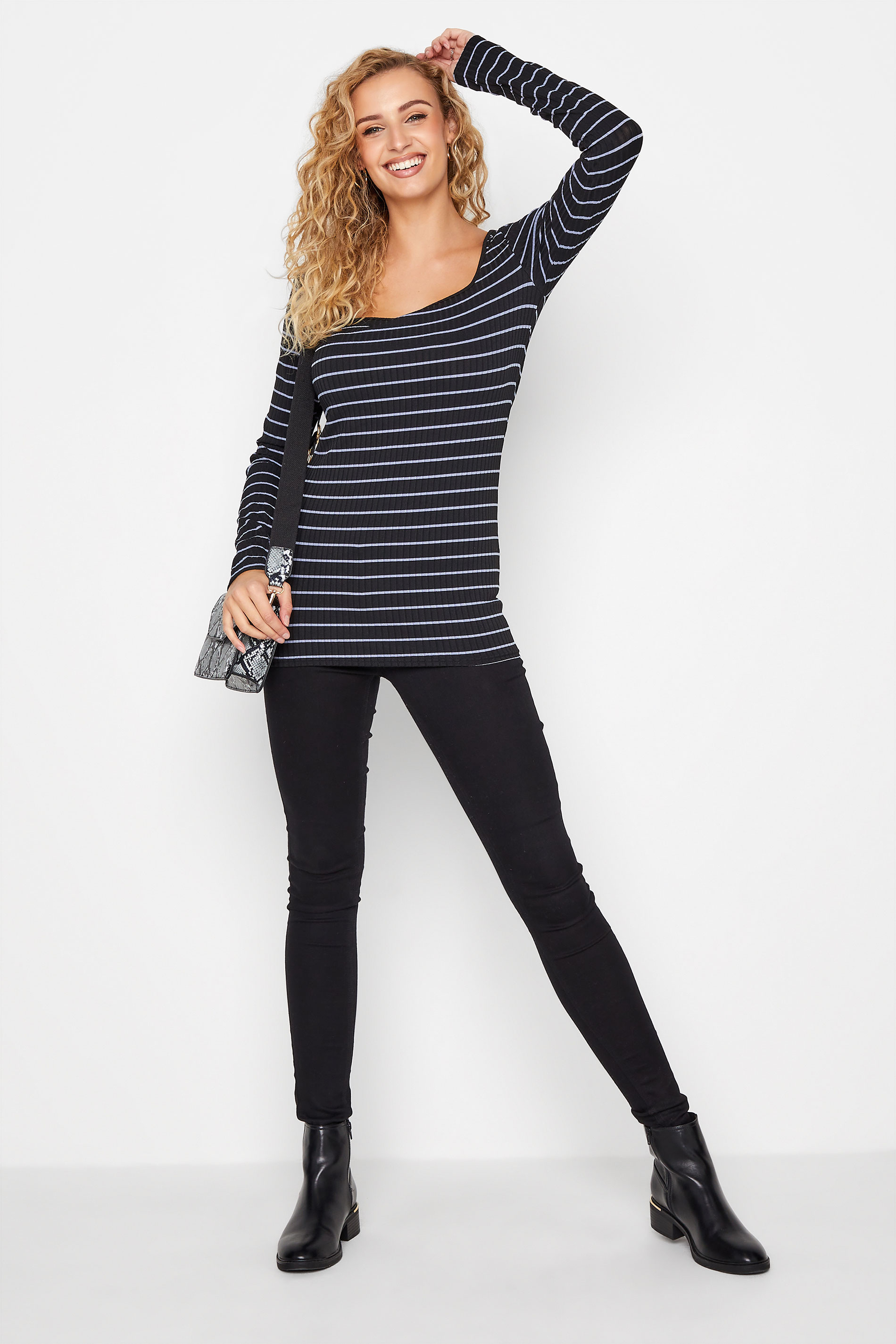 Tall Women's LTS Black & Blue Stripe Square Neck T-Shirt | Long Tall Sally
