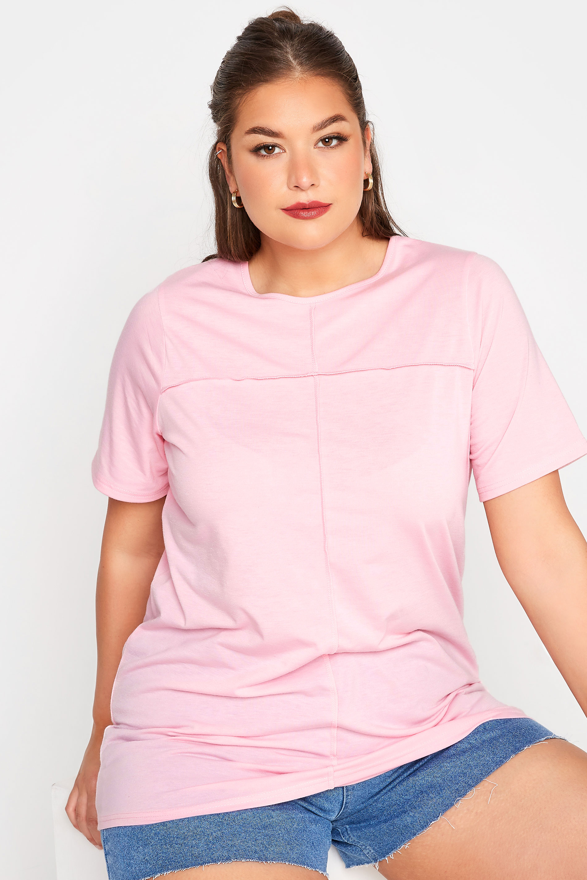 LIMITED COLLECTION Curve Pink Exposed Seam T-Shirt_D.jpg