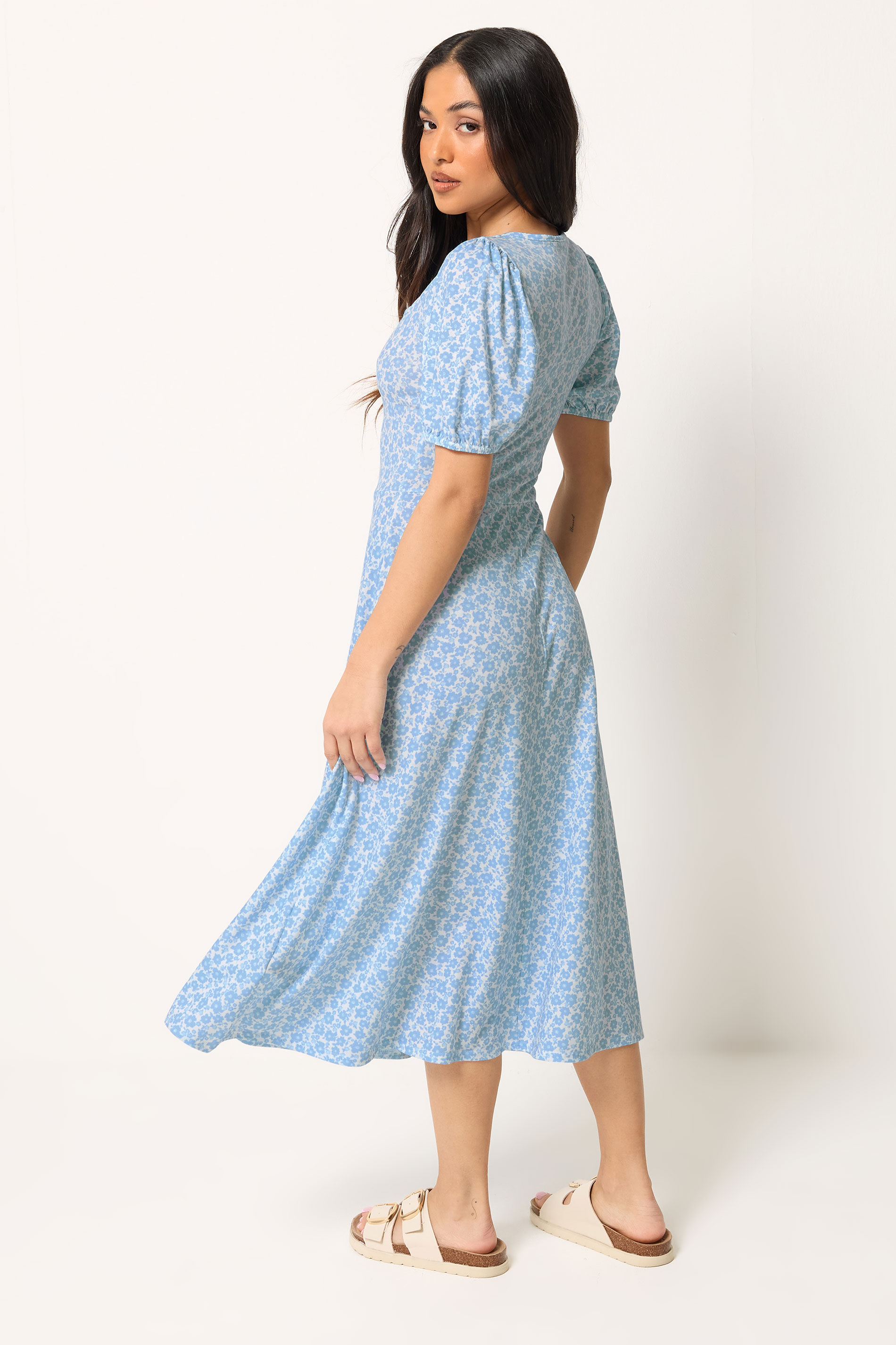 PixieGirl Petite Blue Ditsy Floral Midi Dress | PixieGirl 2