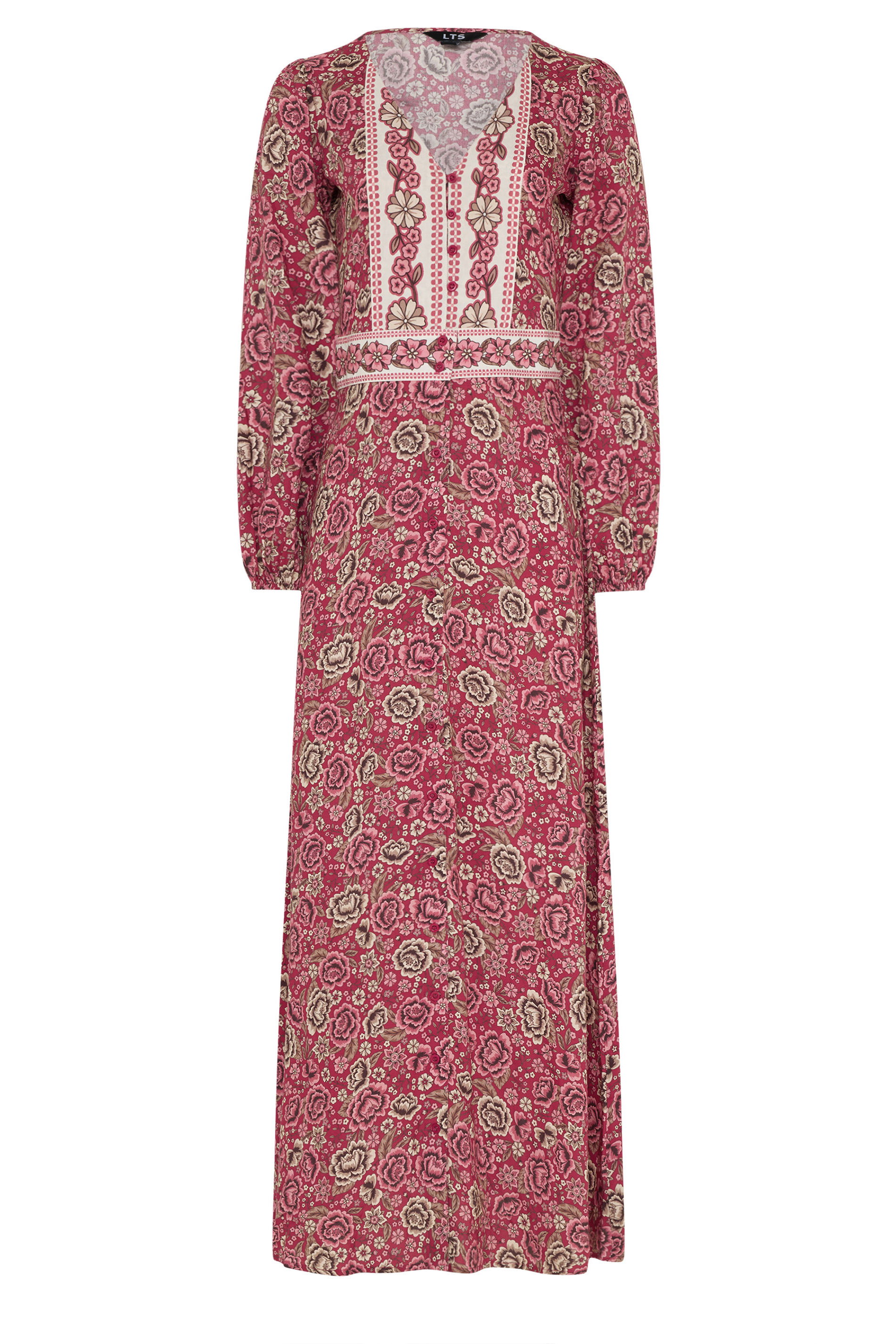 LTS Tall Women's Berry Red Floral Button Maxi Dress | Long Tall Sally 6