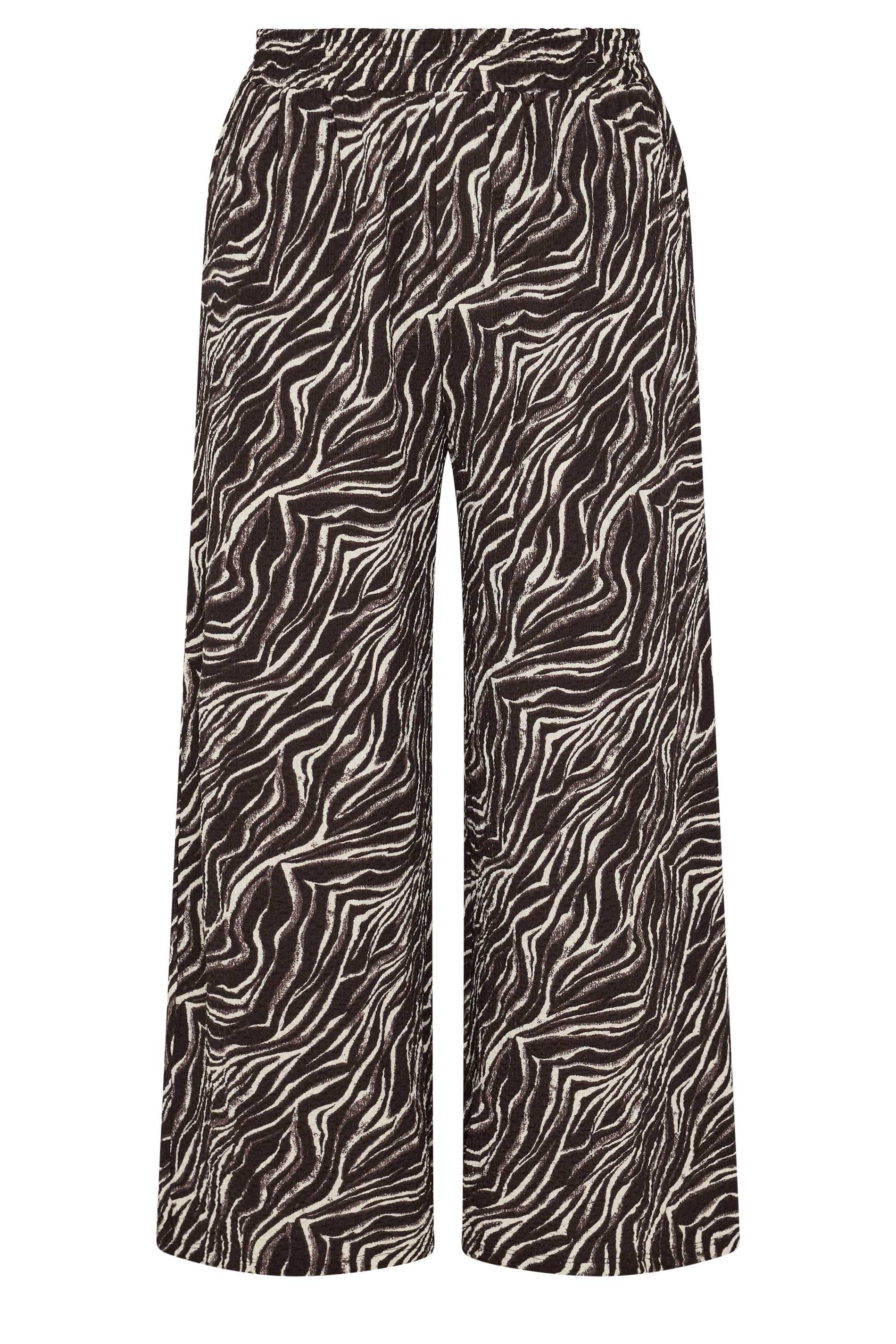 YOURS Plus Size Brown Zebra Crinkle Wide Leg Trousers | Yours Clothing 5