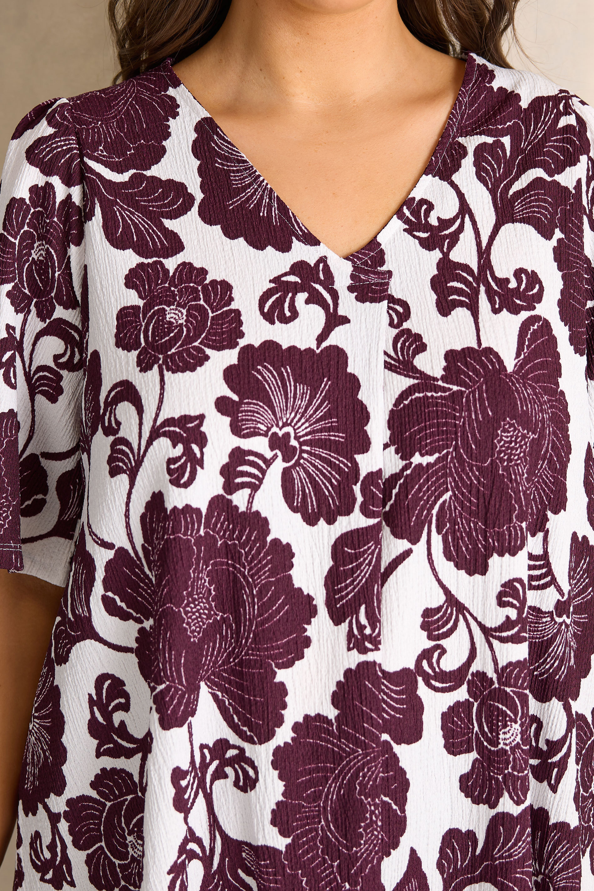 EVANS Plus Size Berry Red Floral Pleat Front Top | Evans 4