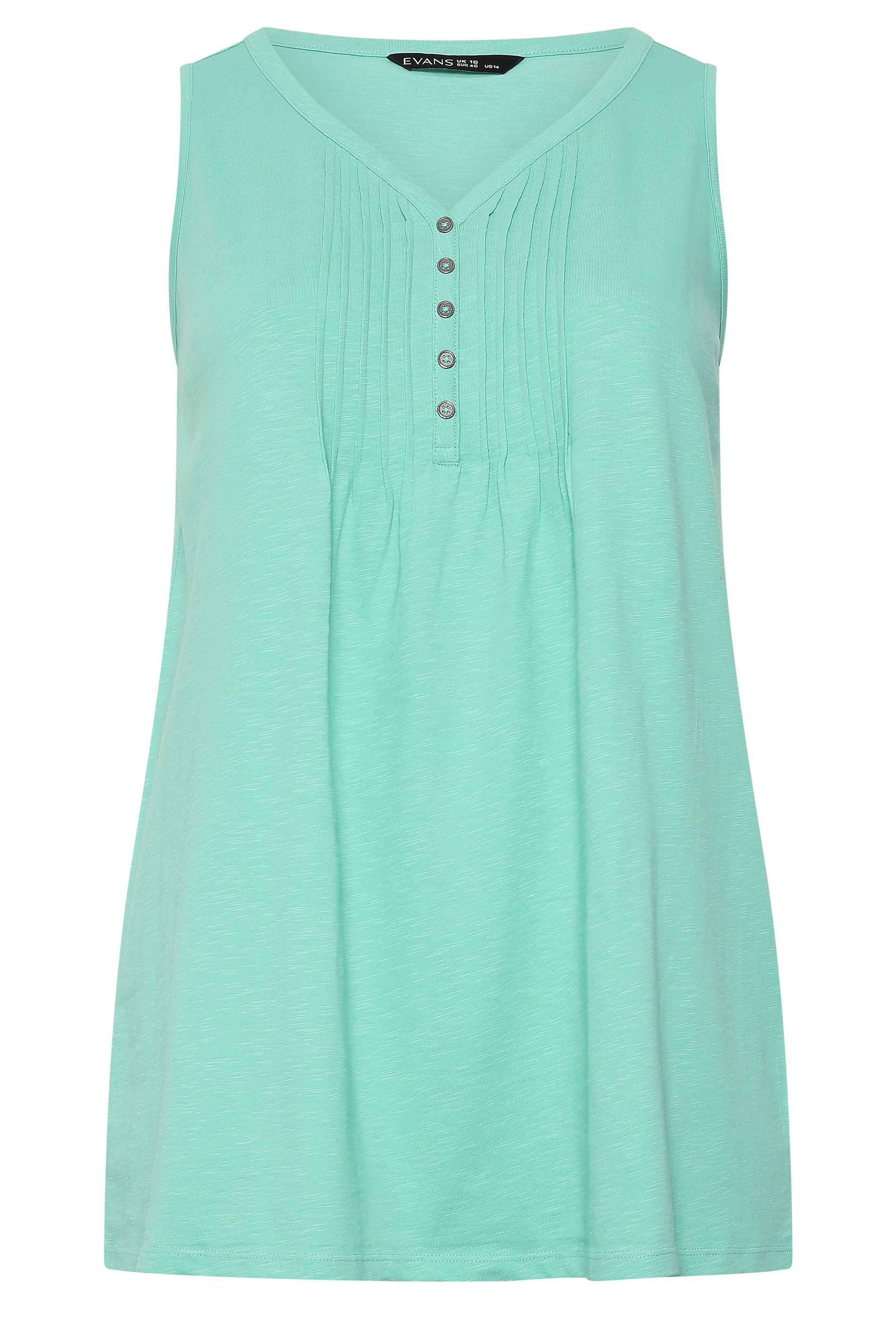 EVANS Plus Size Blue Cotton Henley Vest Top | Evans 5
