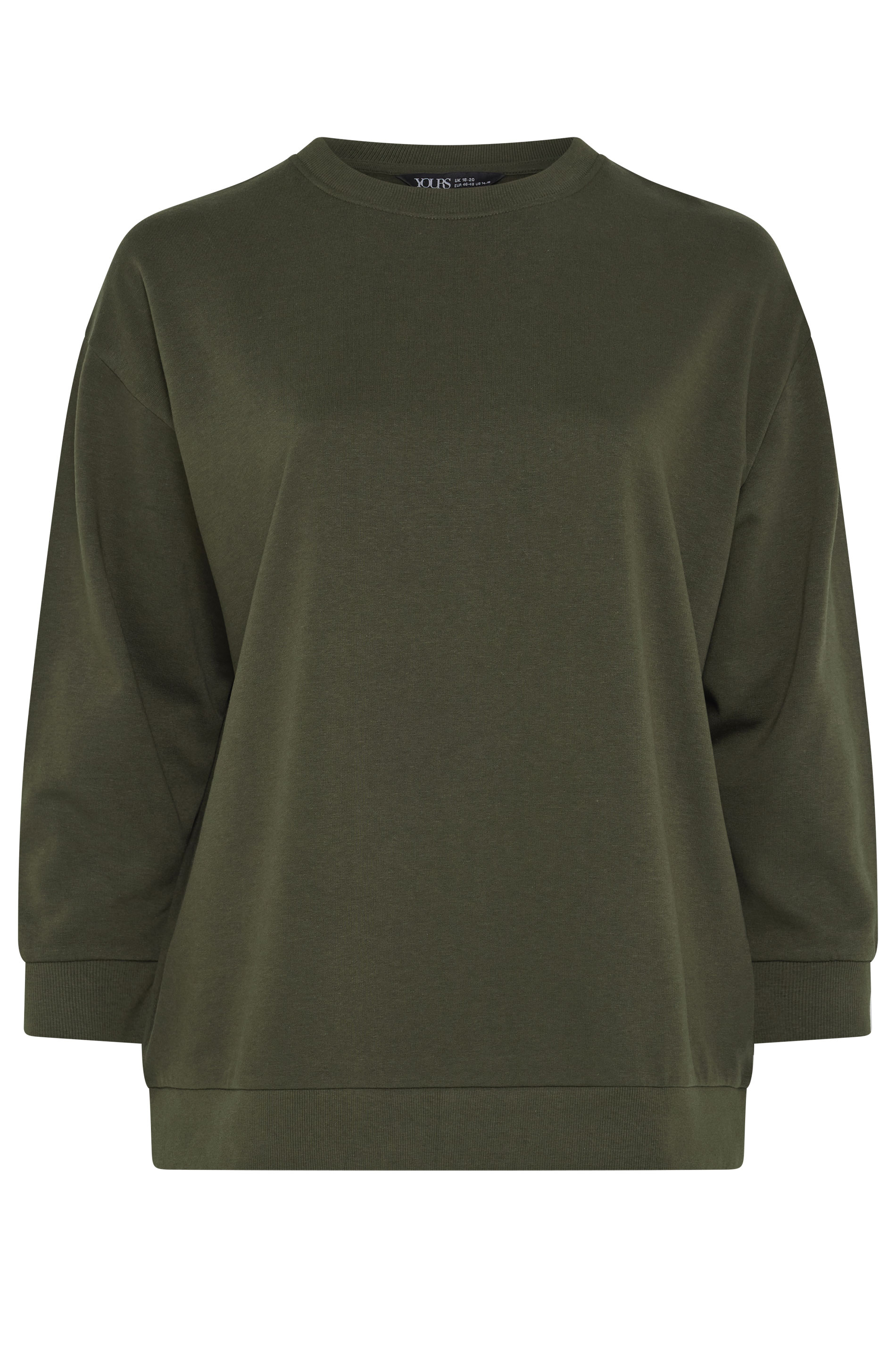 YOURS Plus Size Khaki Green Crew Neck Sweatshirt | Yours Clothing 5