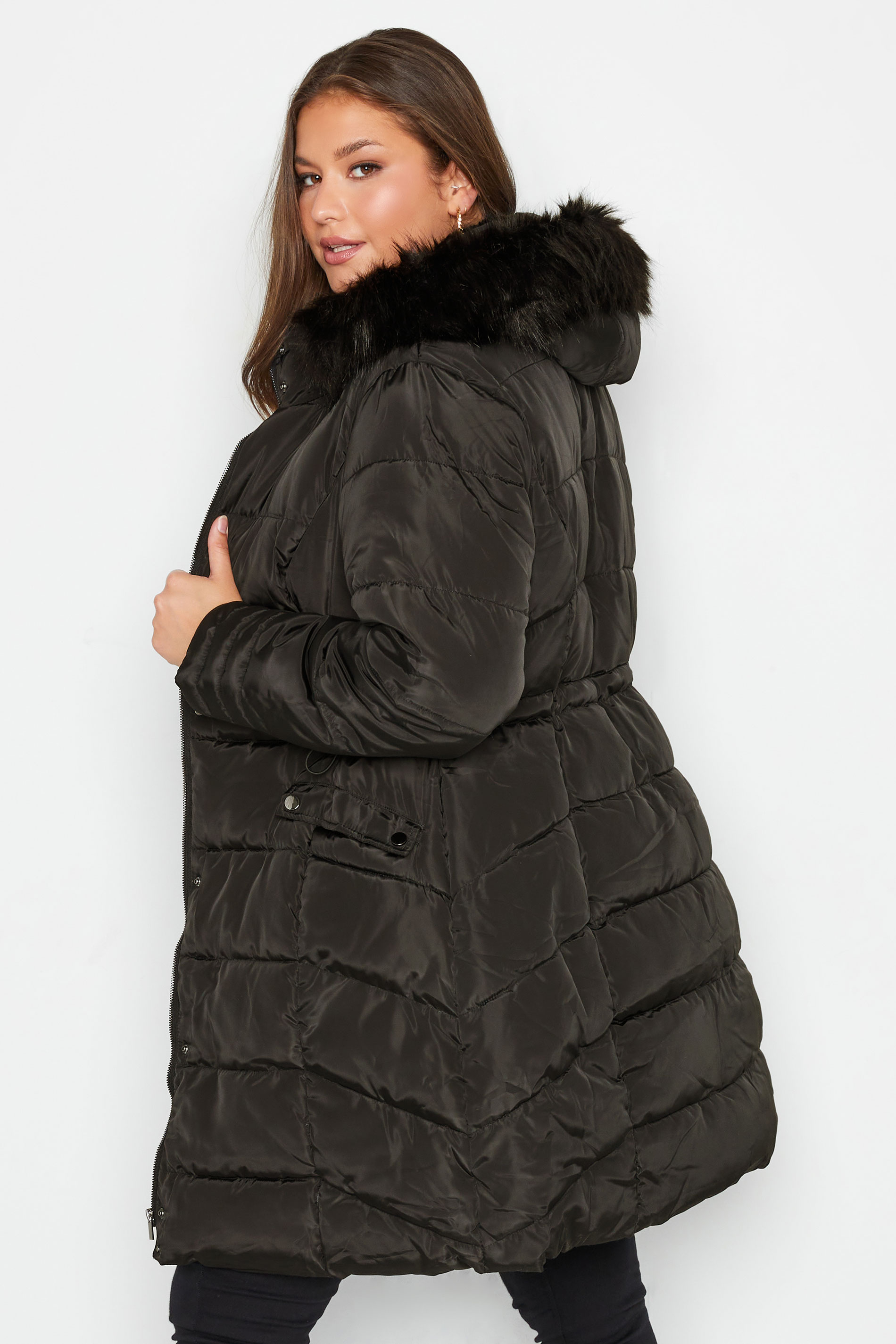 Plus Size Black Panelled Puffer Midi Coat | Yours Clothing 1
