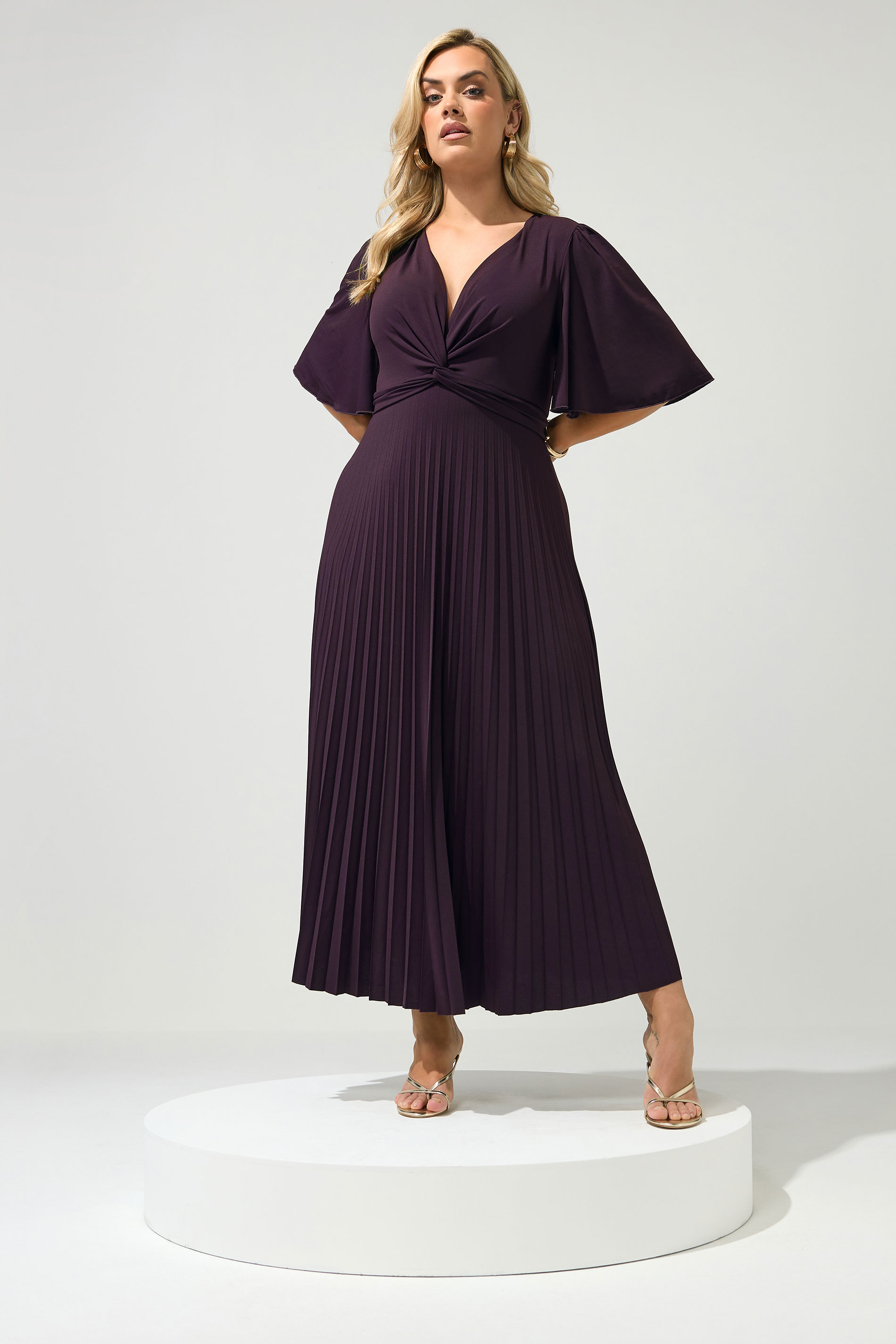 YOURS LONDON Plus Sized Dark Purple Knot Pleated Maxi Dress | Yours Clothing  2