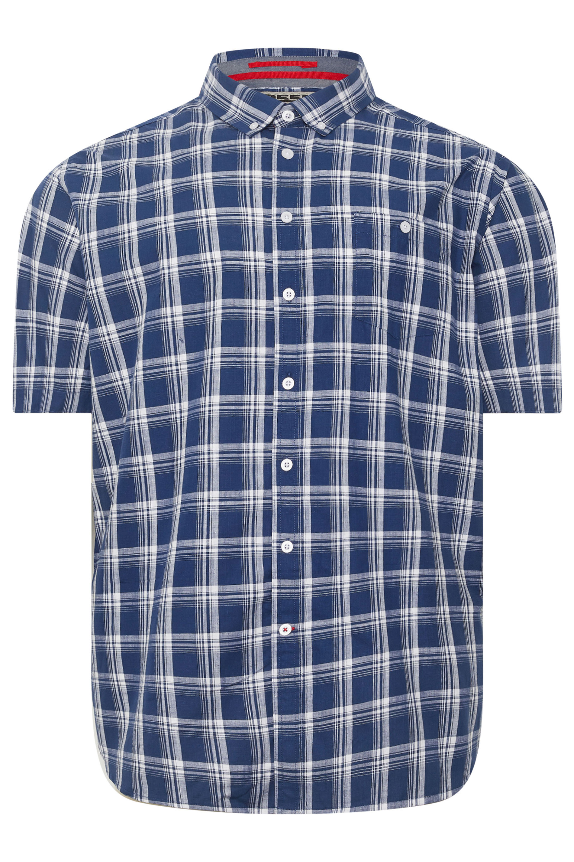 D555 Big & Tall Navy Blue Check Pocket Short Sleeve Shirt | BadRhino 2
