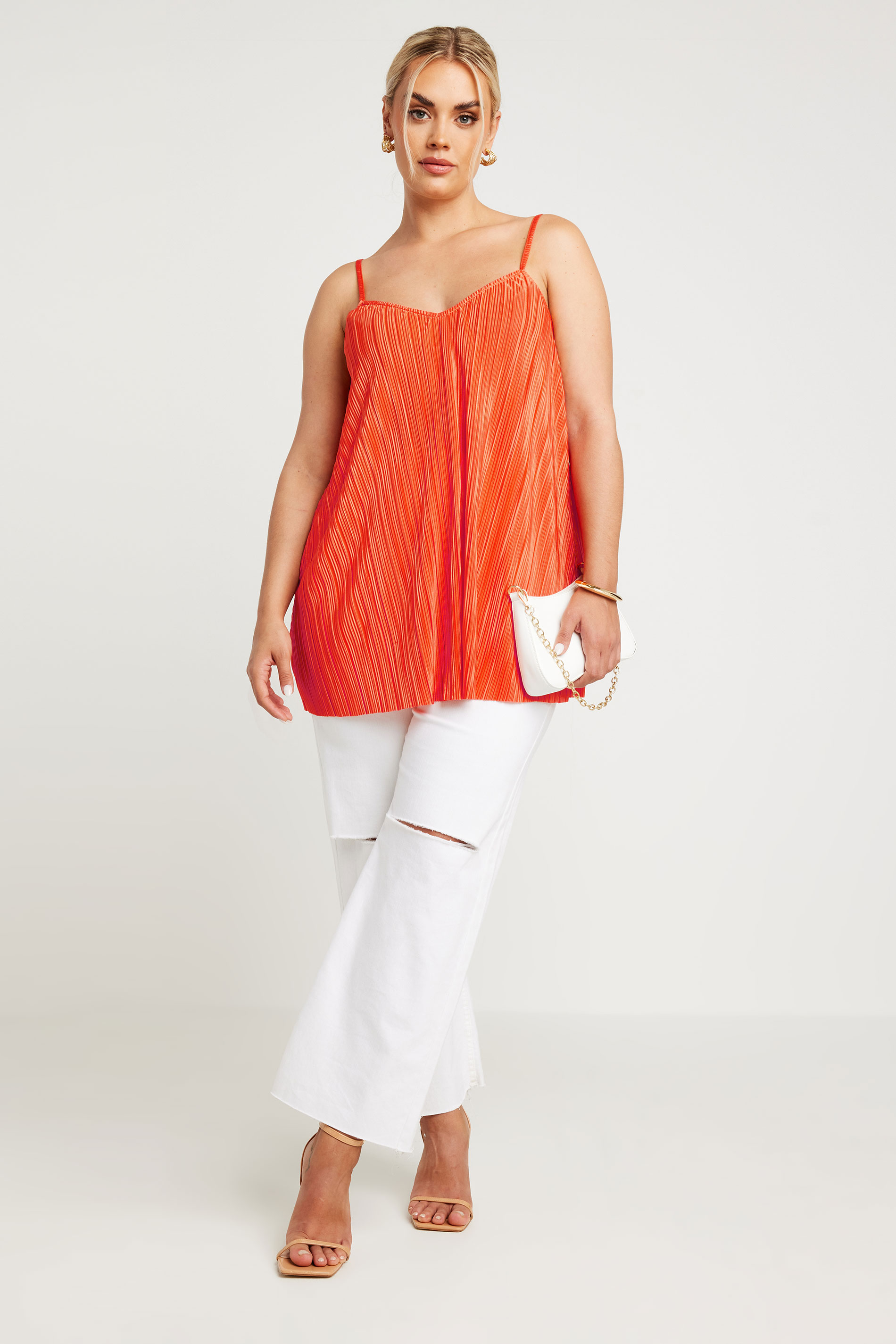LIMITED COLLECTION Plus Size Orange Plisse Cami Top | Yours Clothing 2