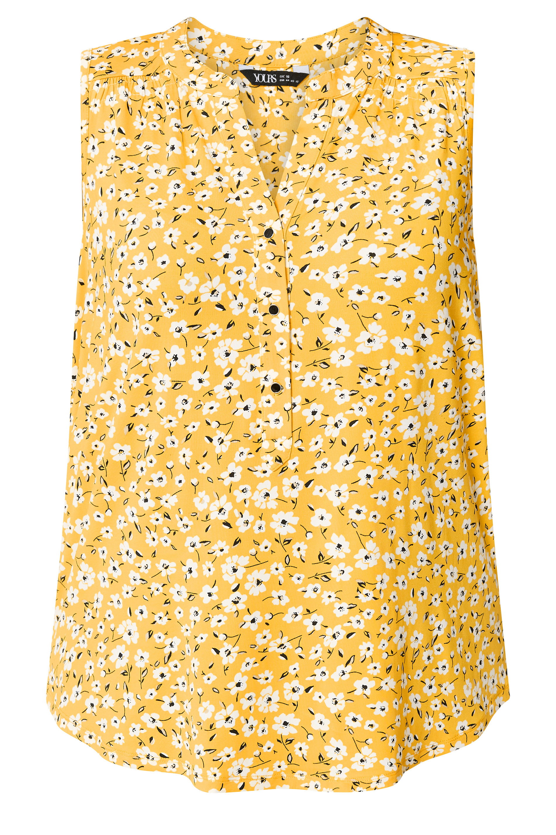 YOURS Plus Size Yellow Floral Notch Neck Vest Top | Yours Clothing 5