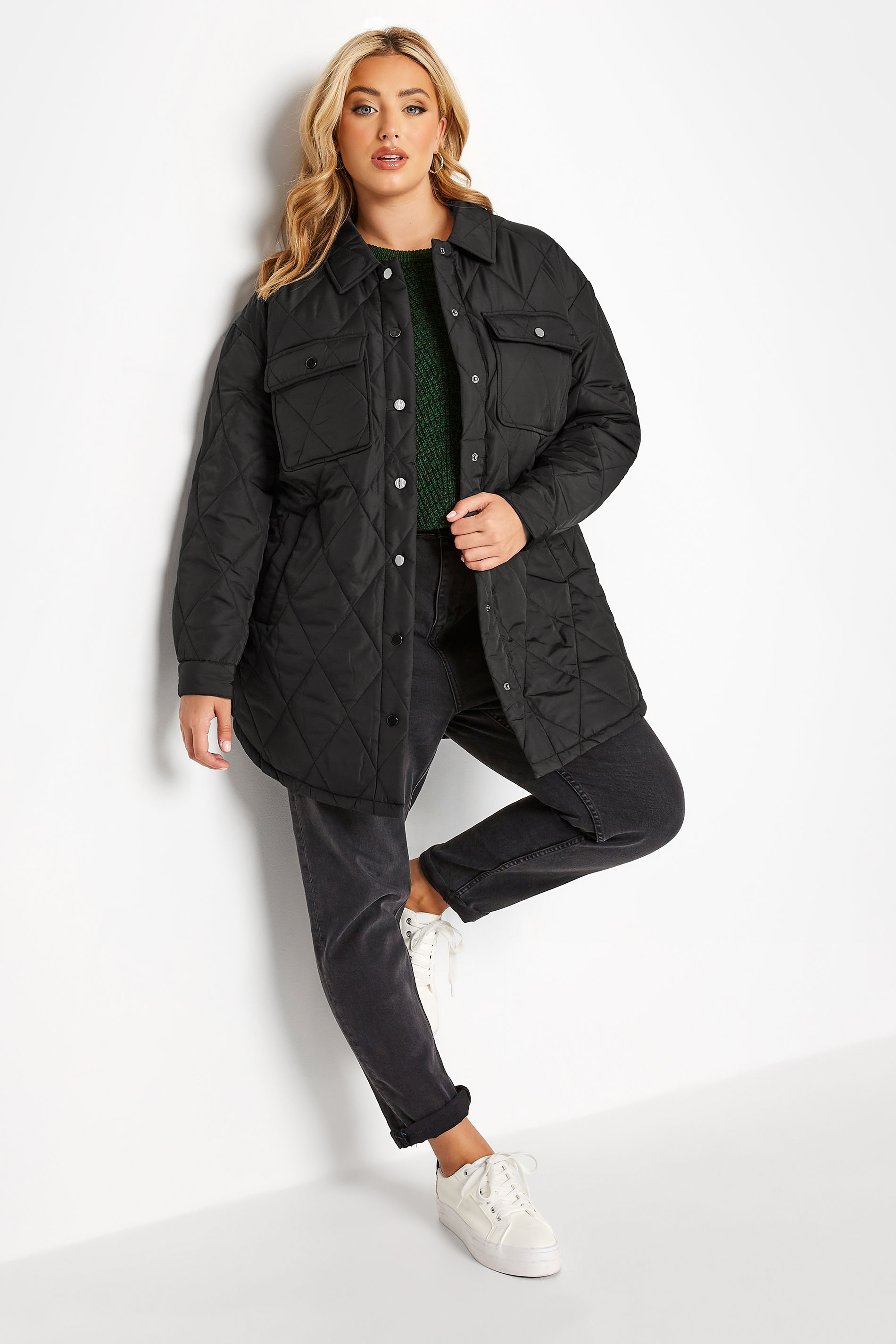 YOURS Plus Size Black Lightweight Quilted Shacket | Yours Clothing 3
