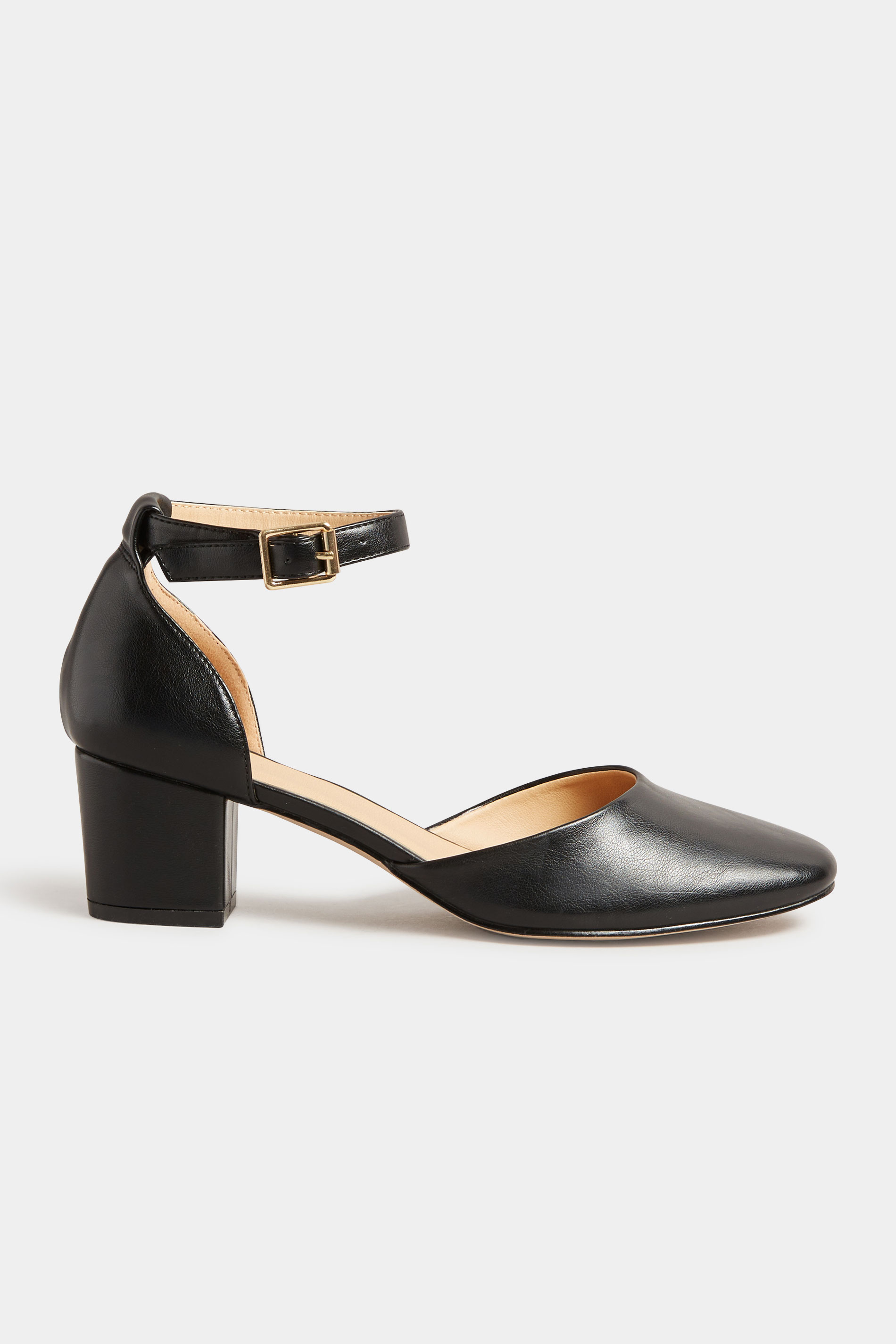 LTS Black Two Part Block Heel Court Shoes in Standard Fit | Long Tall Sally