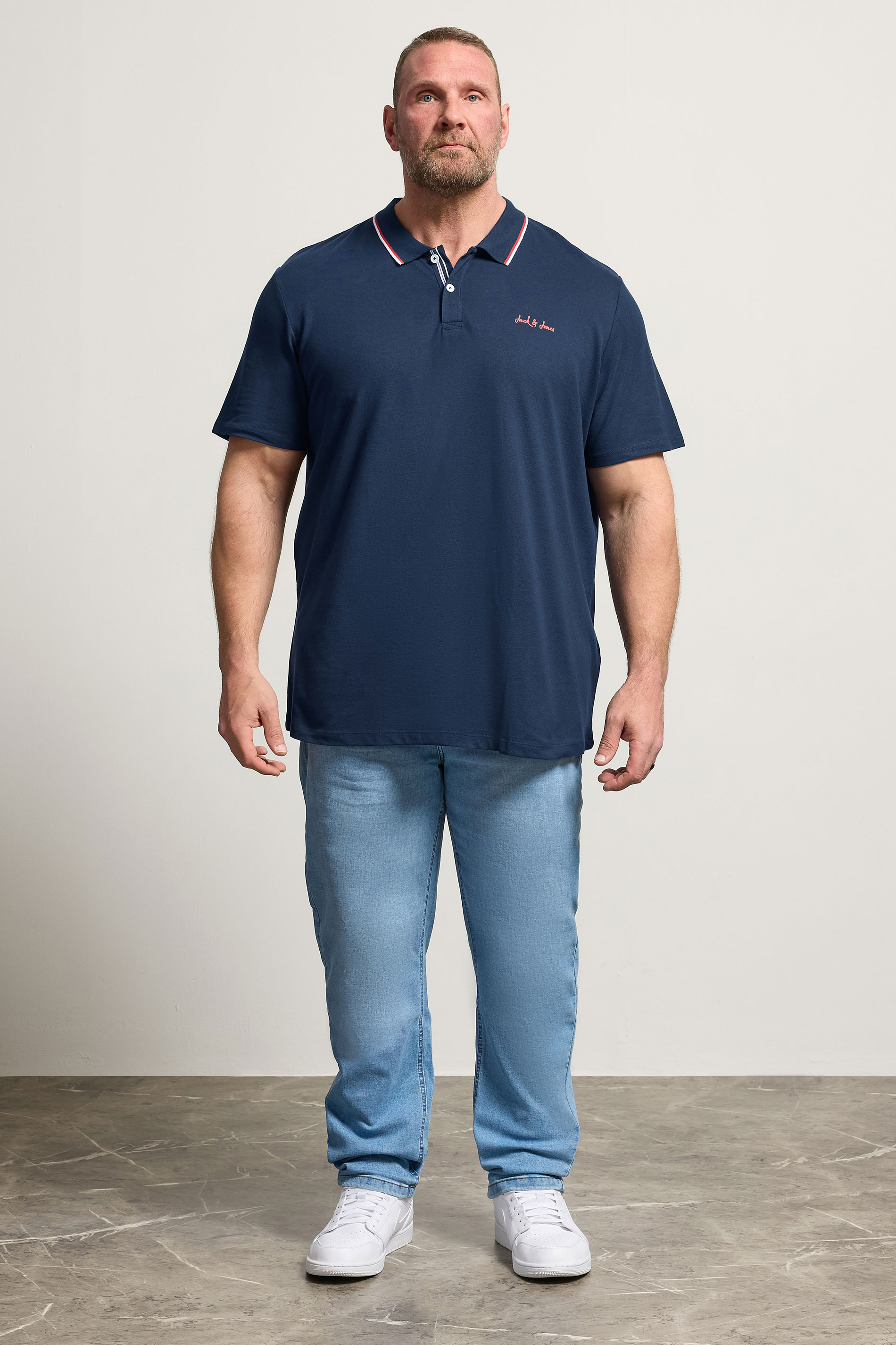 JACK & JONES Big & Tall Navy Blue Polo Shirt | BadRhino 1