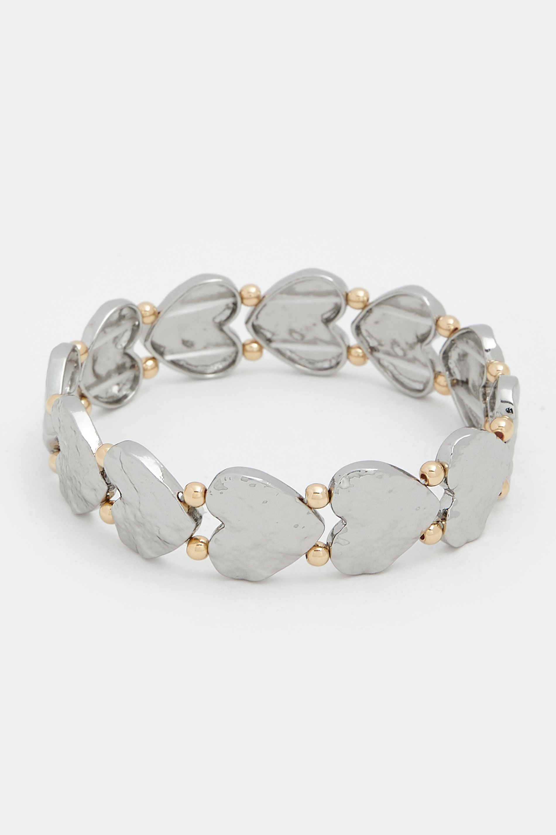 Silver Tone Textured Heart Stretch Bracelet | Yours Clothing 3