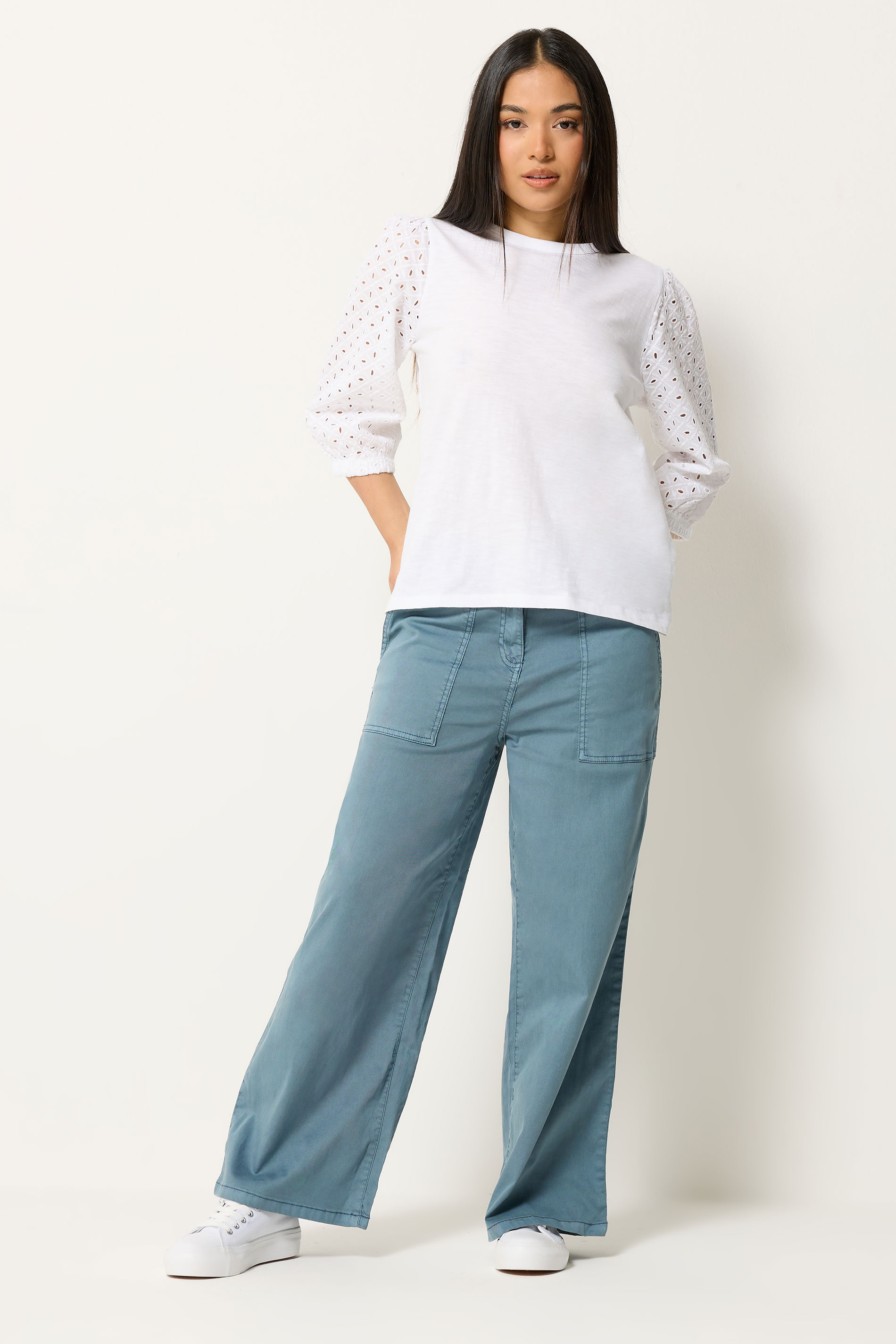 M&Co Petite Blue Midrise Wide Leg Cargo Trousers | M&Co 3