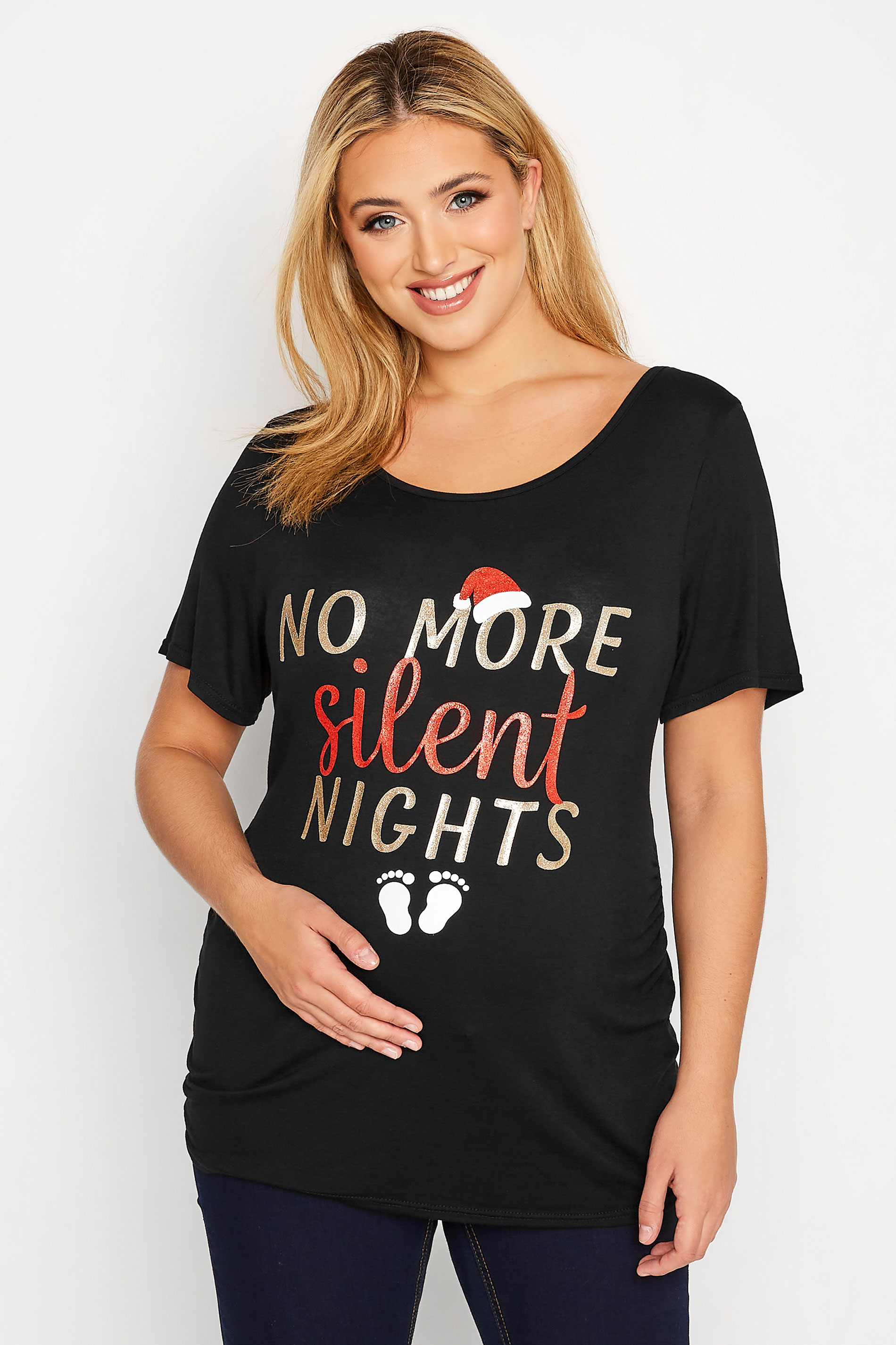BUMP IT UP MATERNITY Curve Black 'No More Silent Nights' Christmas Top 1