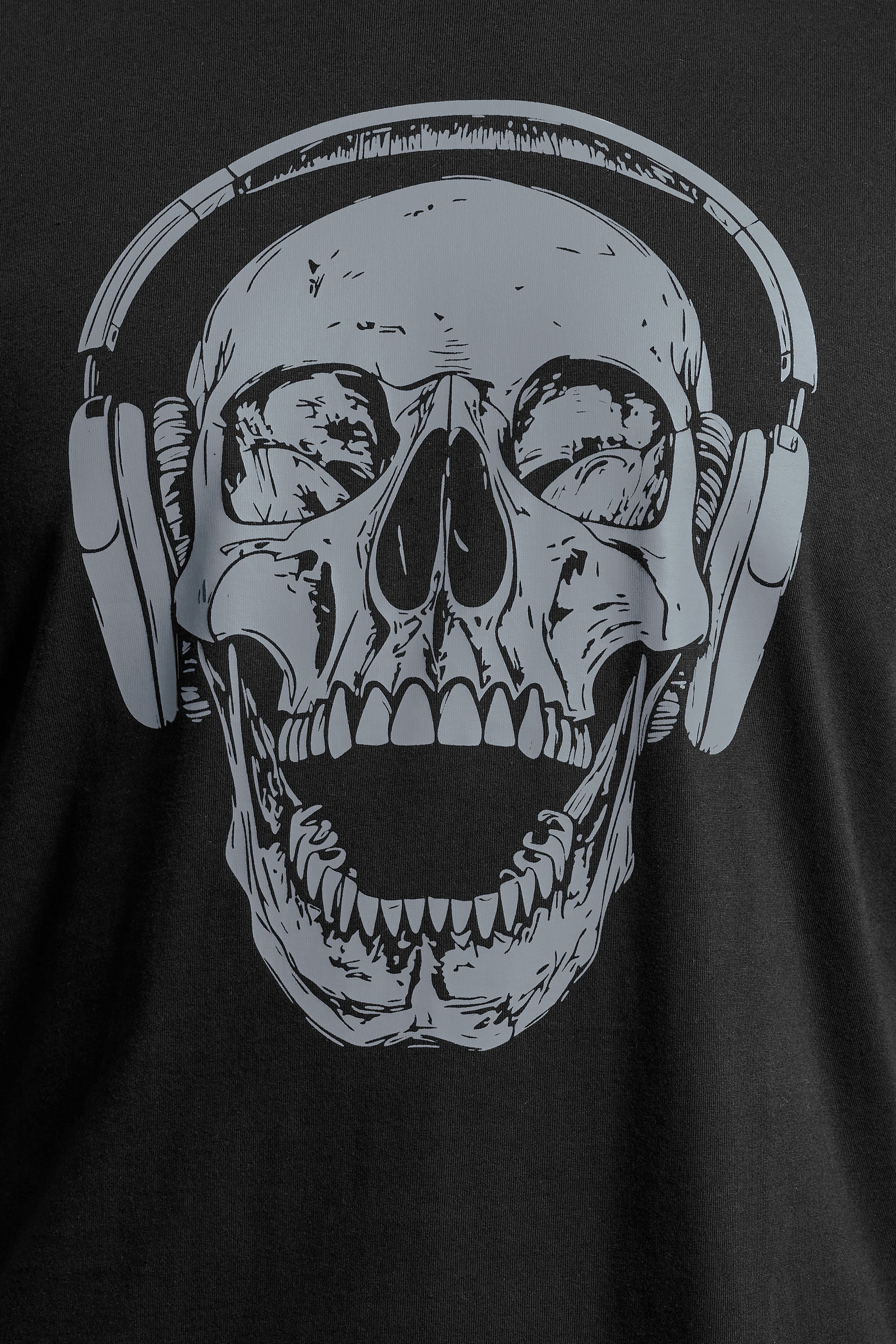 BadRhino Big & Tall Black Extra Long Skull Headphones Graphic T-Shirt | BadRhino 4
