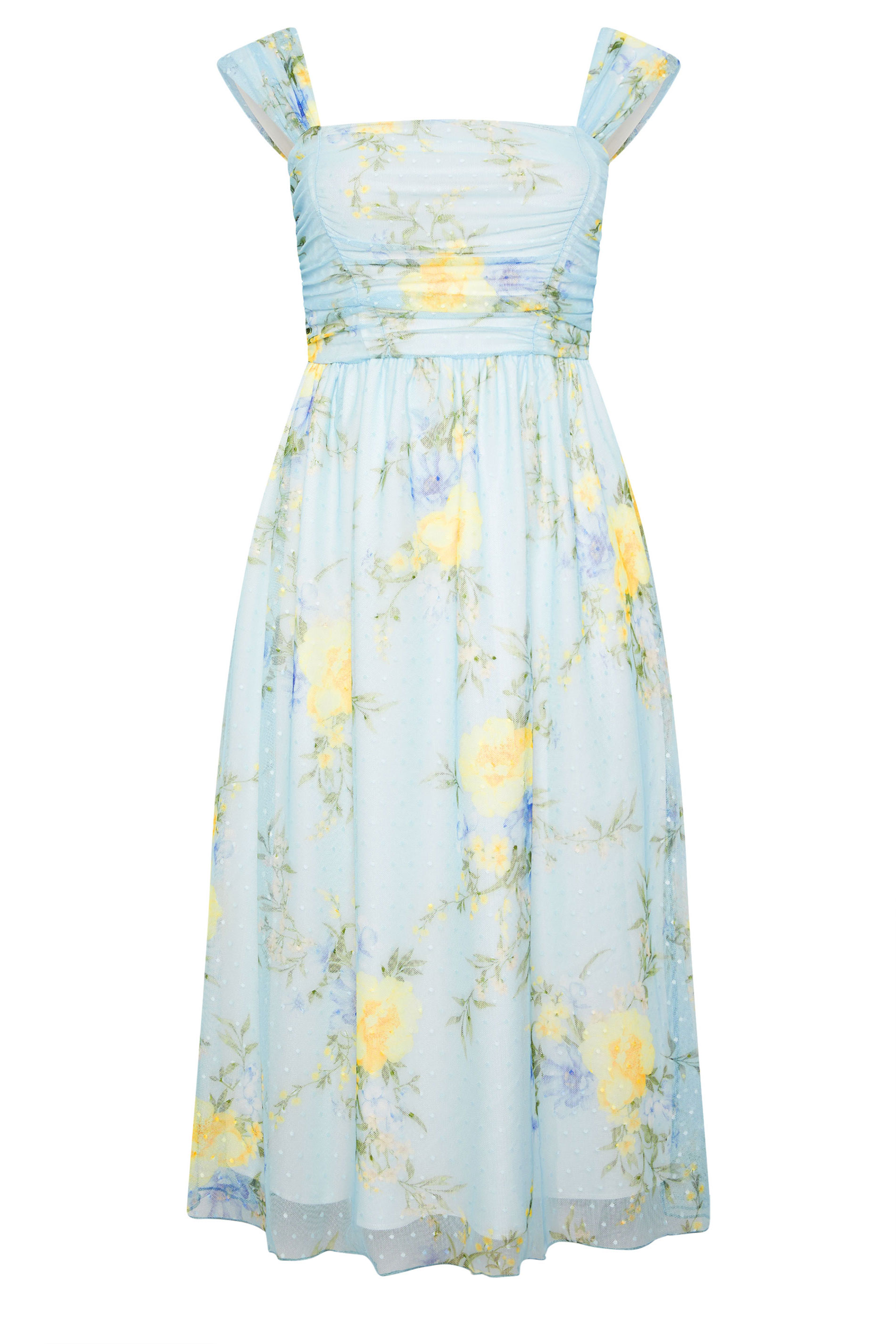 YOURS LONDON Plus Size Blue Floral Spot Mesh Skater Dress | Yours Clothing 5