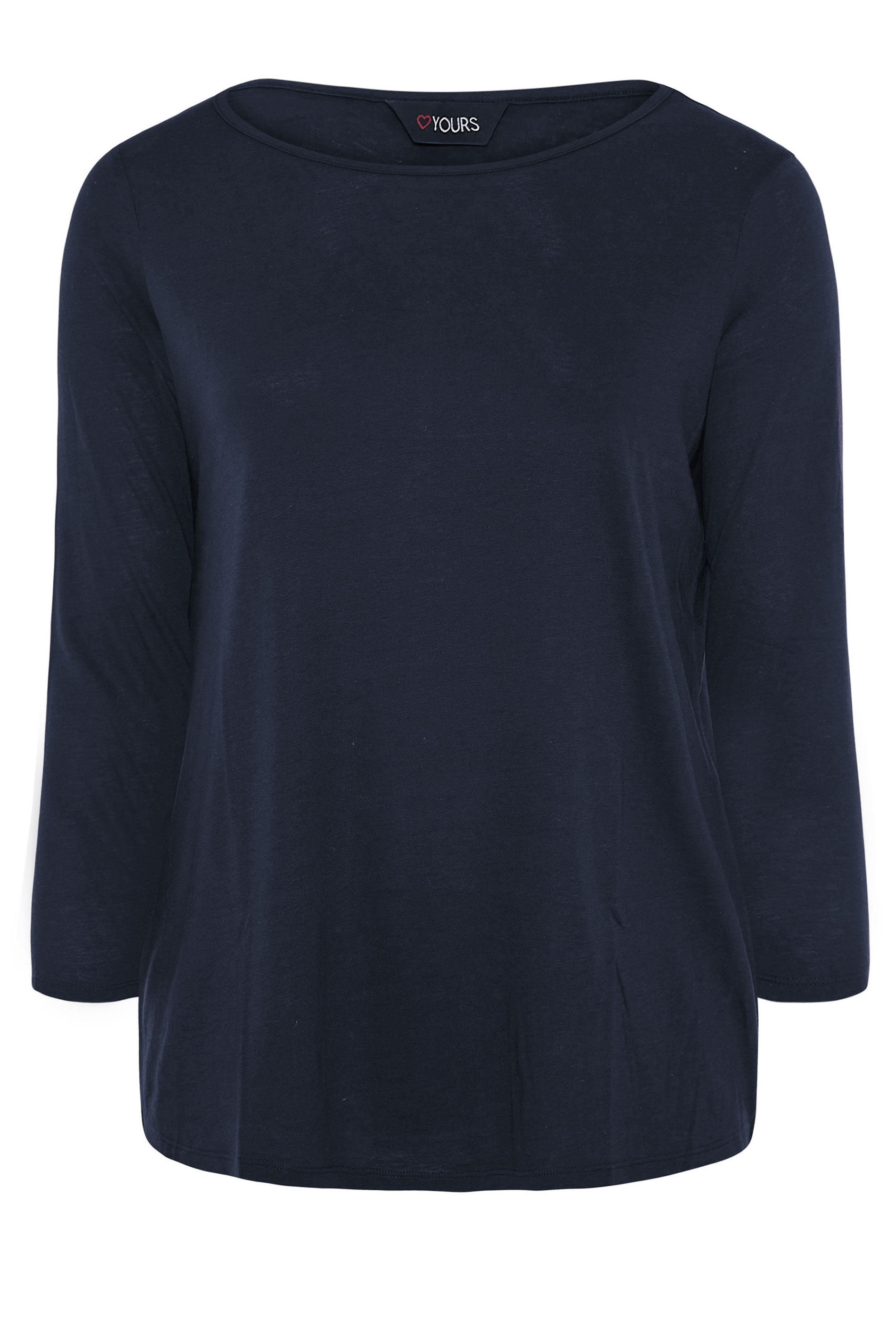 Plus Size Navy Blue Scoop Neck Long Sleeve T-Shirt | Yours Clothing