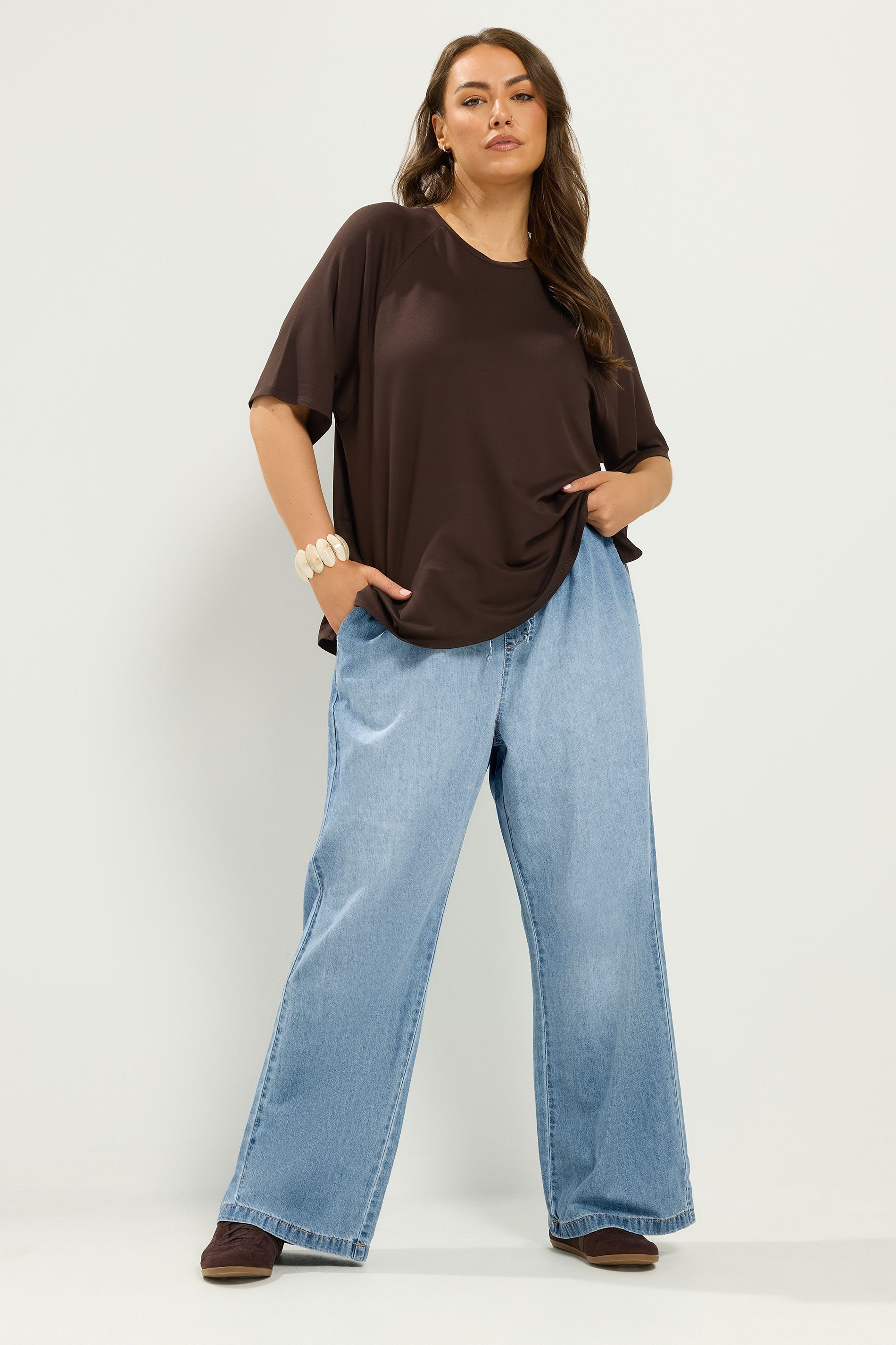 YOURS Plus Size Mid Blue Drawstring Wide Leg Jeans | Yours Clothing 1